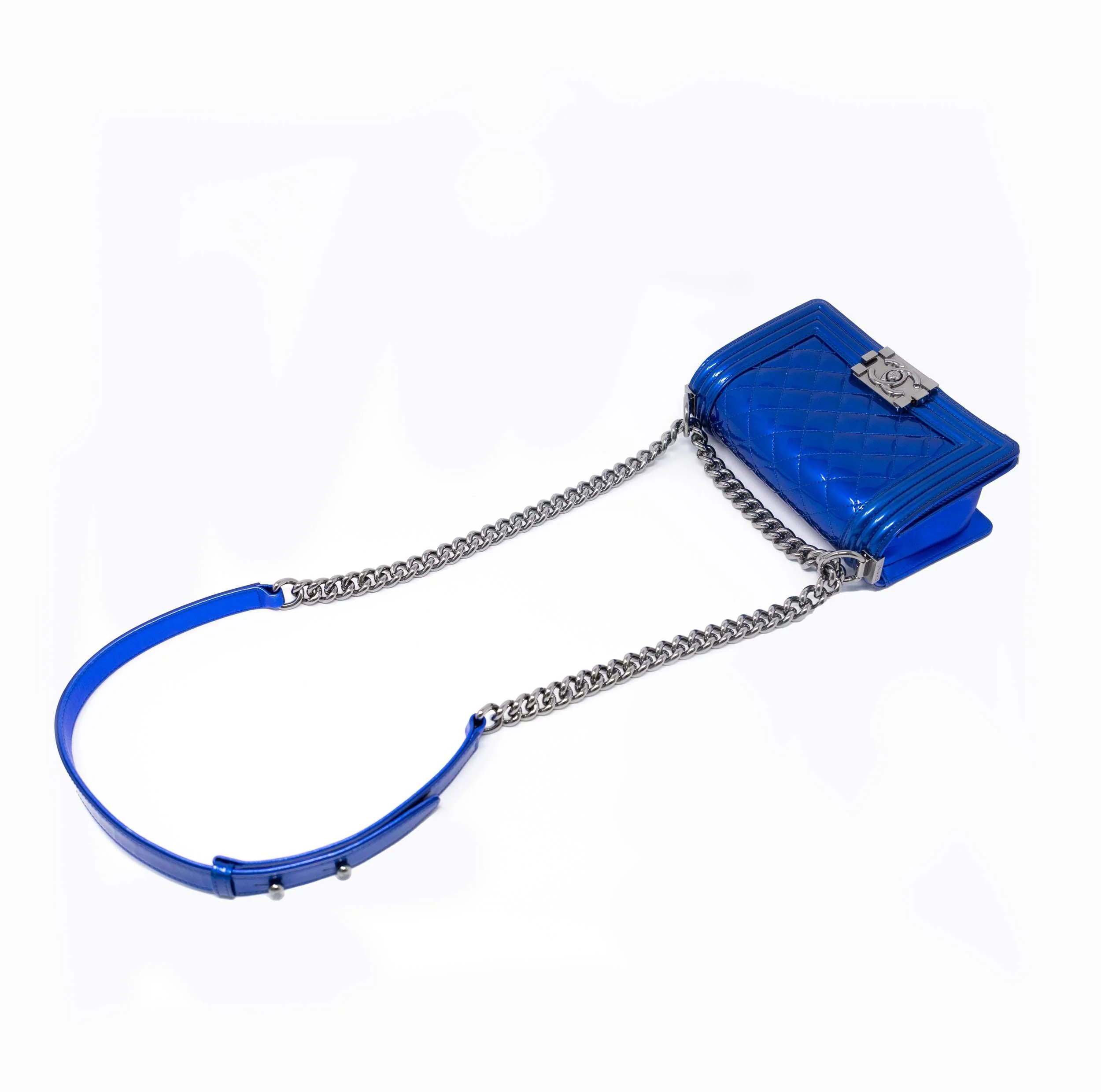 Chanel Blue Patent Small Boy Bag - Image 13