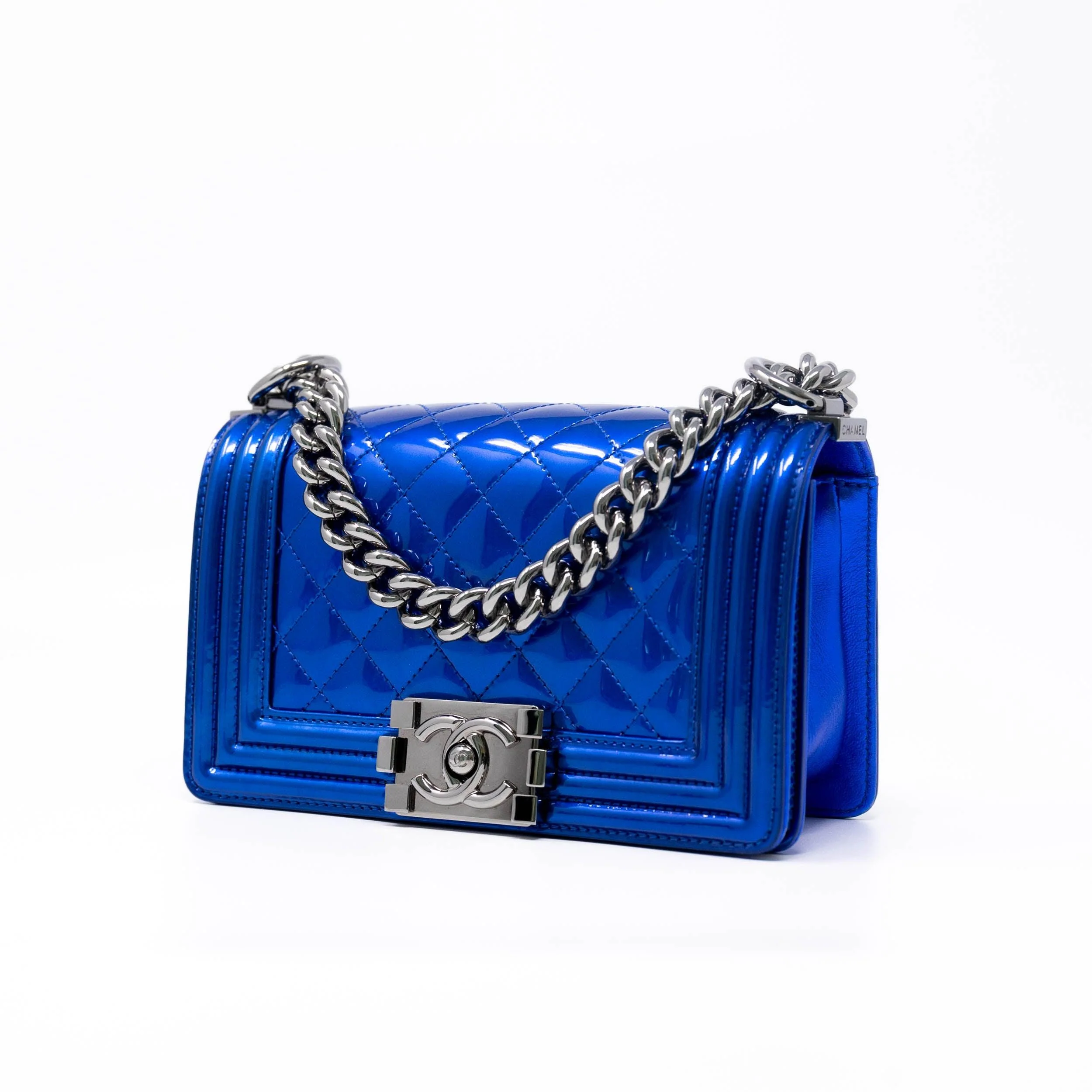 Chanel Blue Patent Small Boy Bag - Image 2