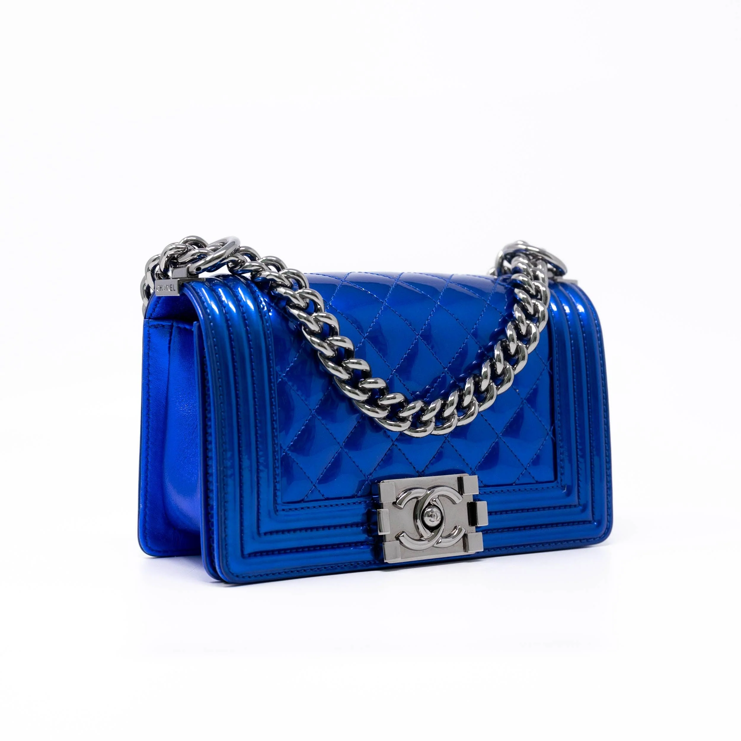 Chanel Blue Patent Small Boy Bag - Image 4