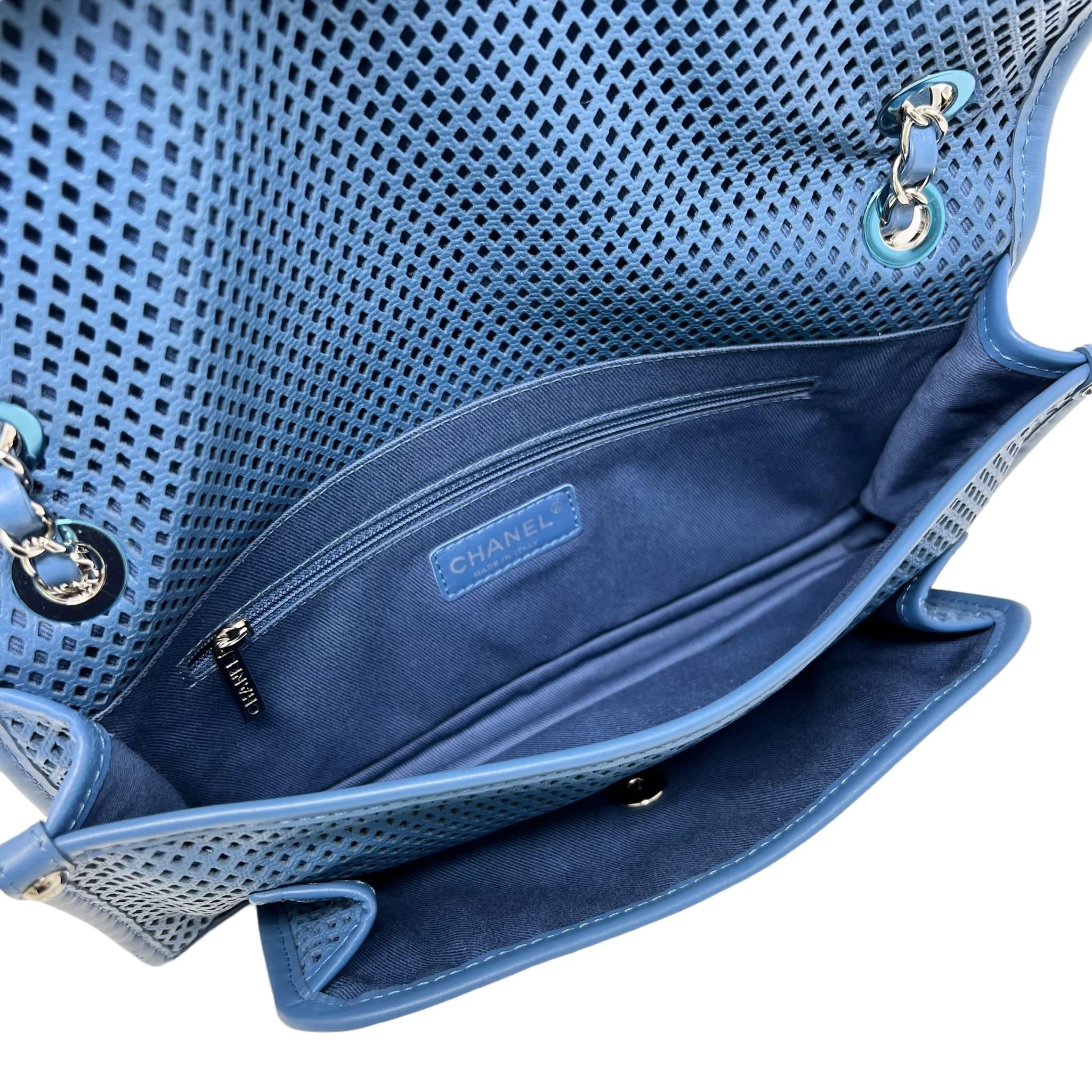 Chanel Blue Perforated French Riviera Flap Bag - Image 12
