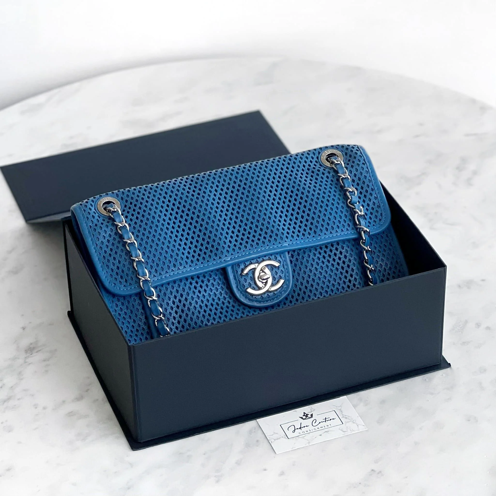 Chanel Blue Perforated French Riviera Flap Bag - Image 16
