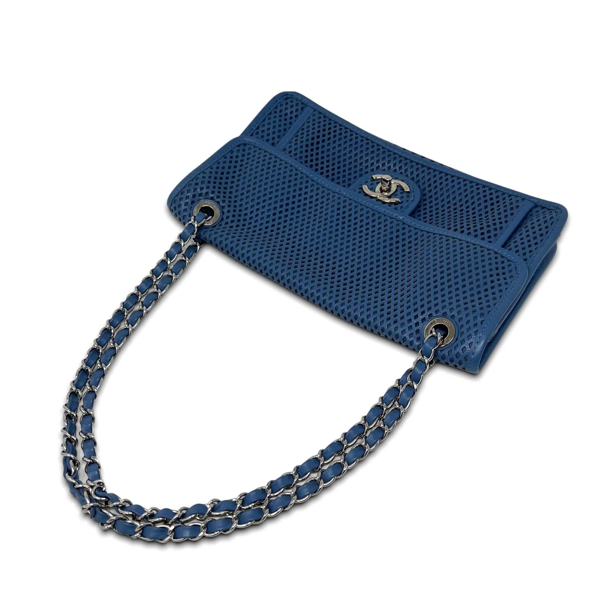 Chanel Blue Perforated French Riviera Flap Bag - Image 6