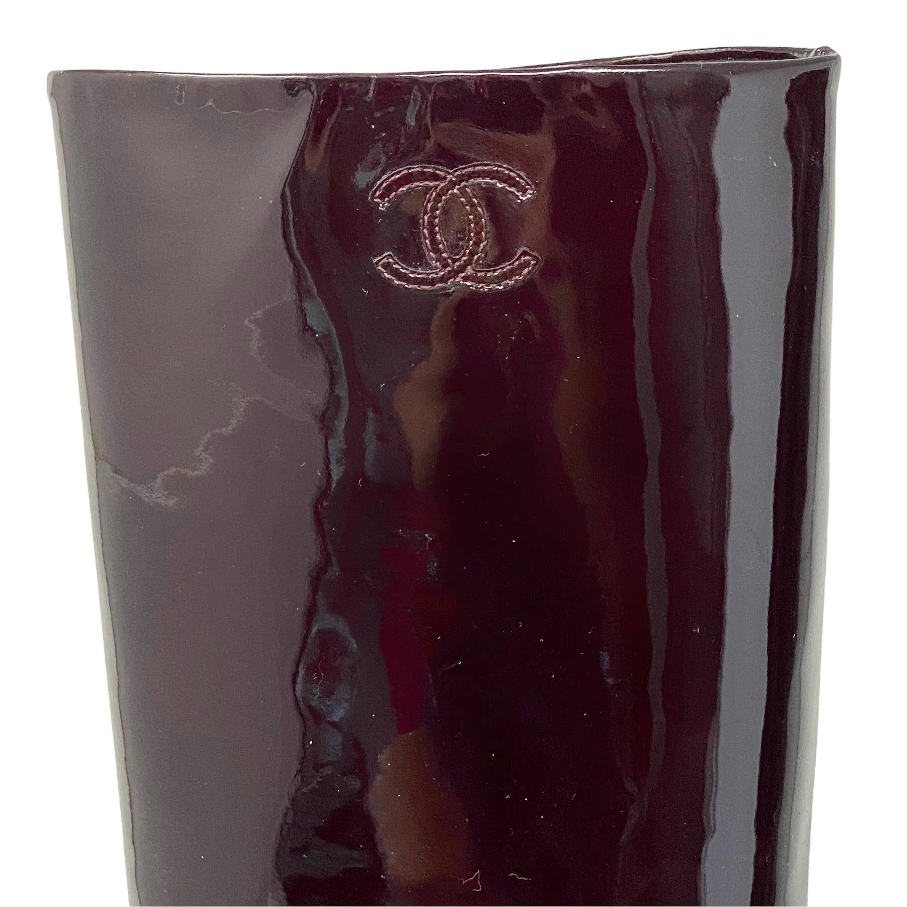 Chanel Burgundy Patent Knee High Boots 37 - Image 5