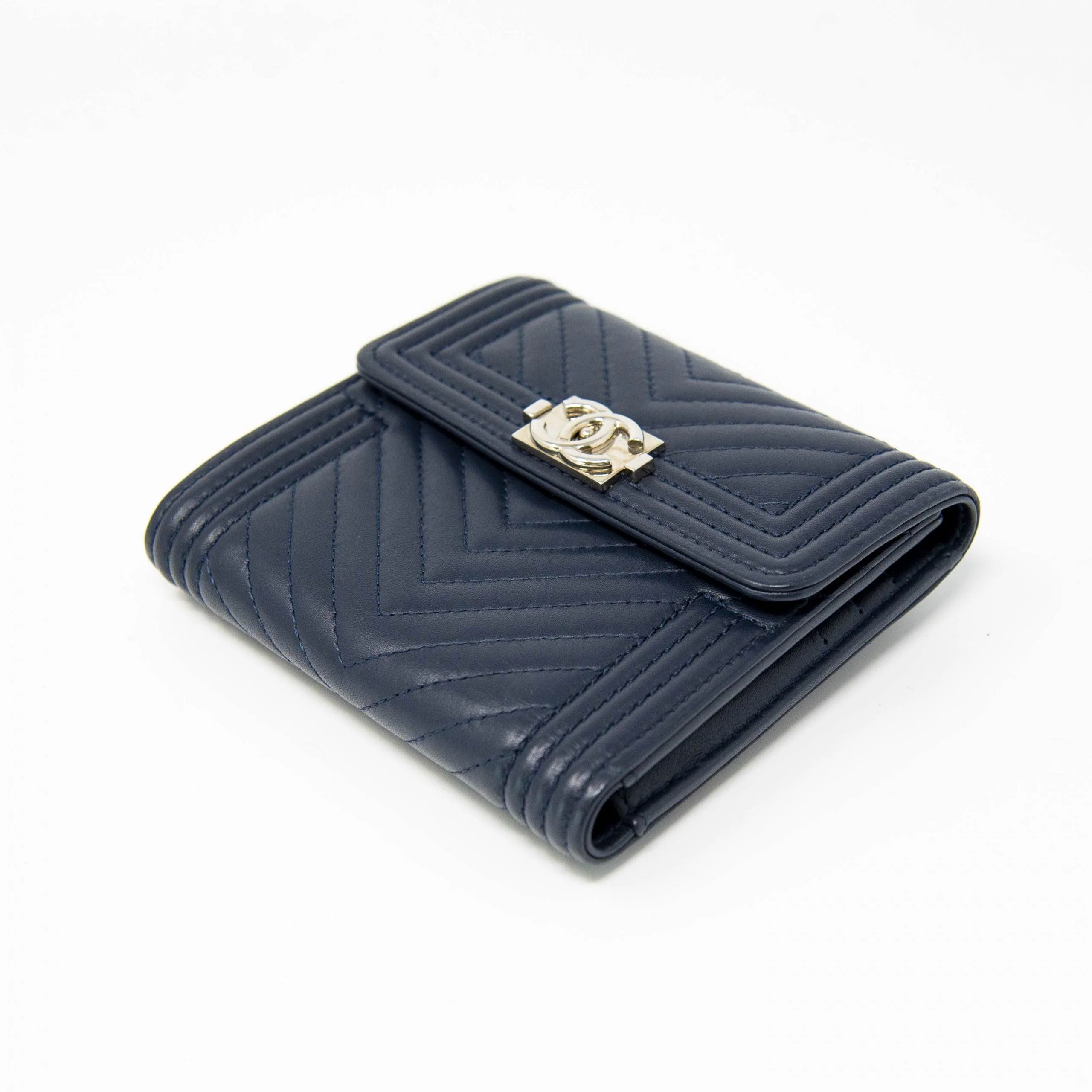 Chanel Blue Lambskin Compact Boy Wallet - Image 4