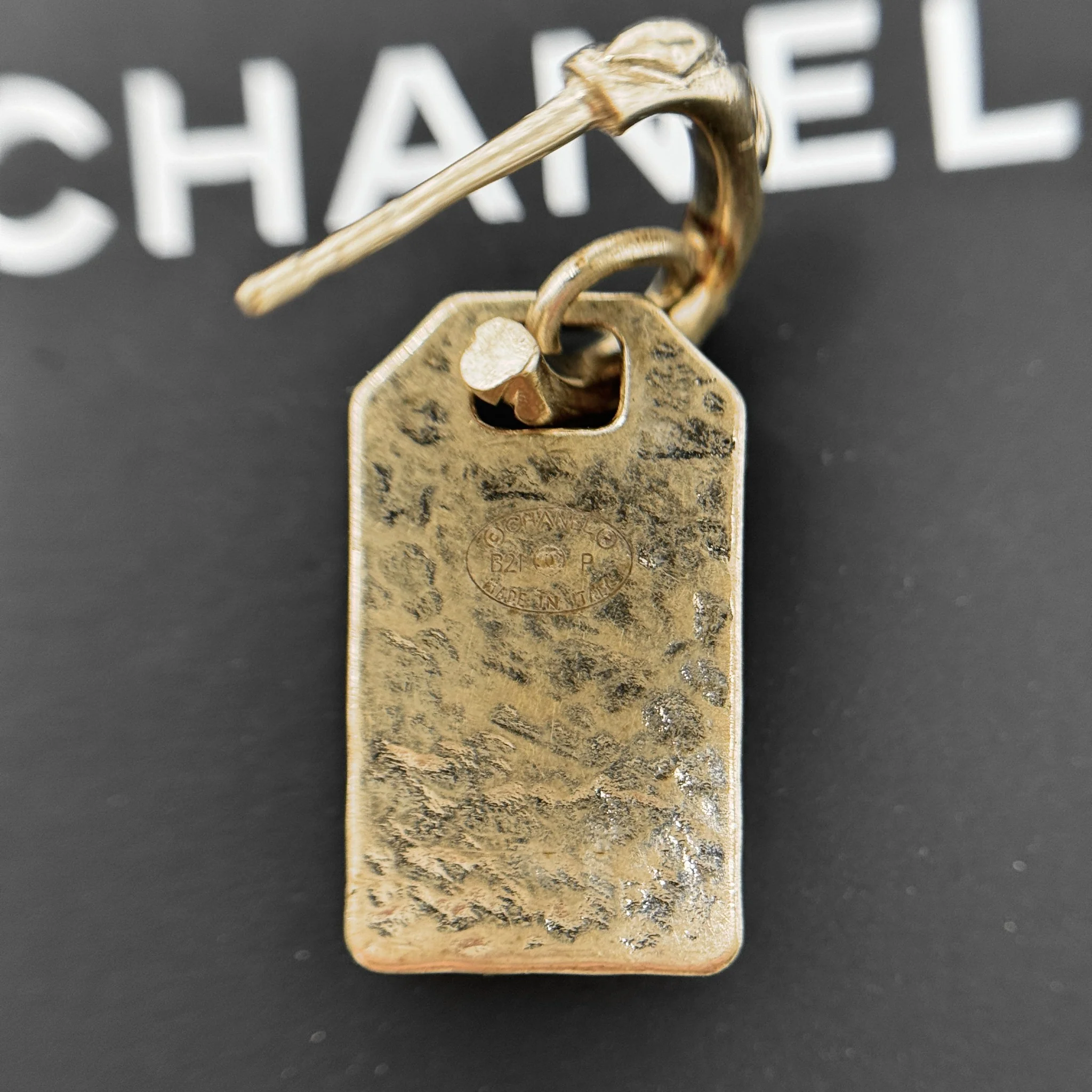 Chanel Gold CC Tag Drop Earrings - Image 4