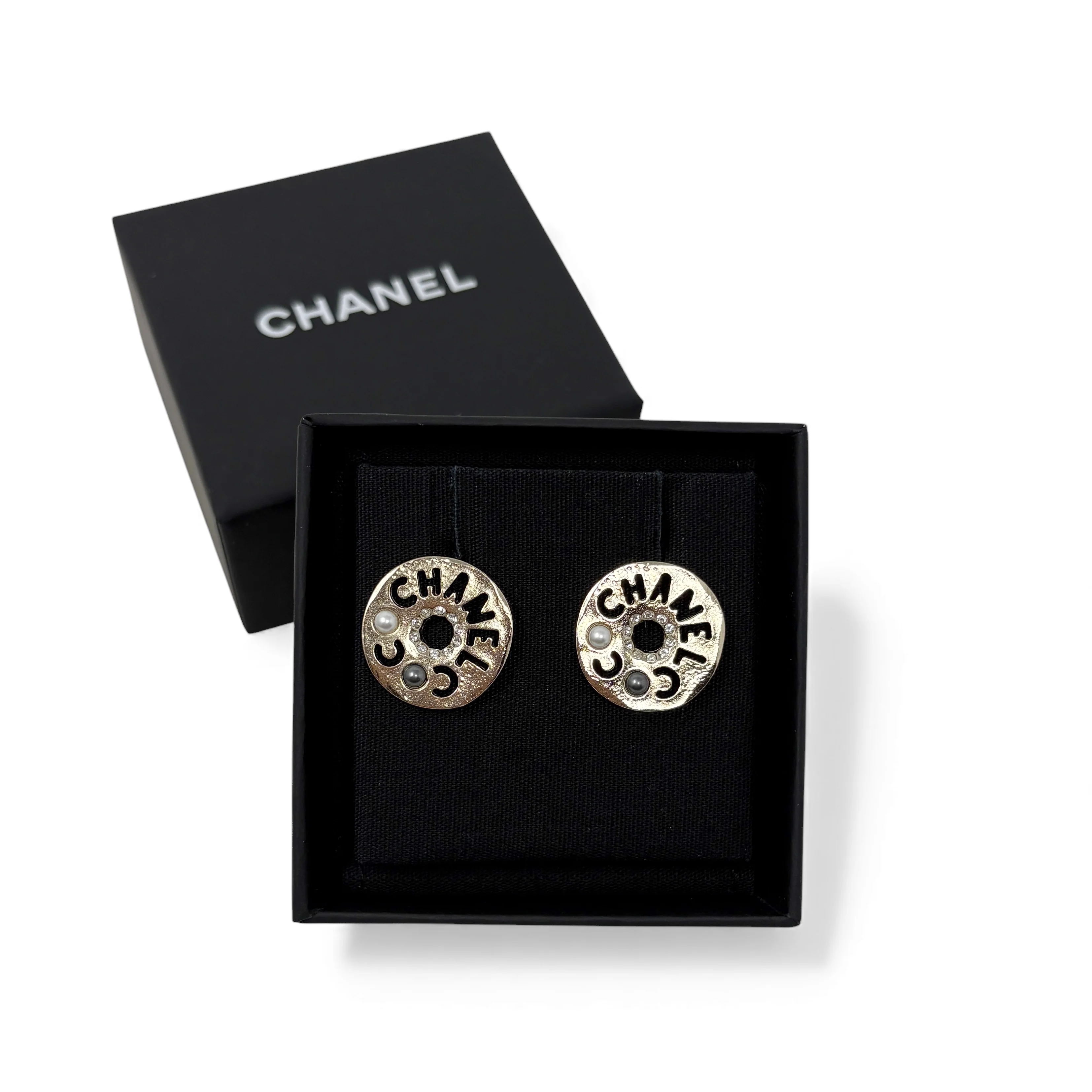 Chanel Gold Round Cut Out Stud Earrings