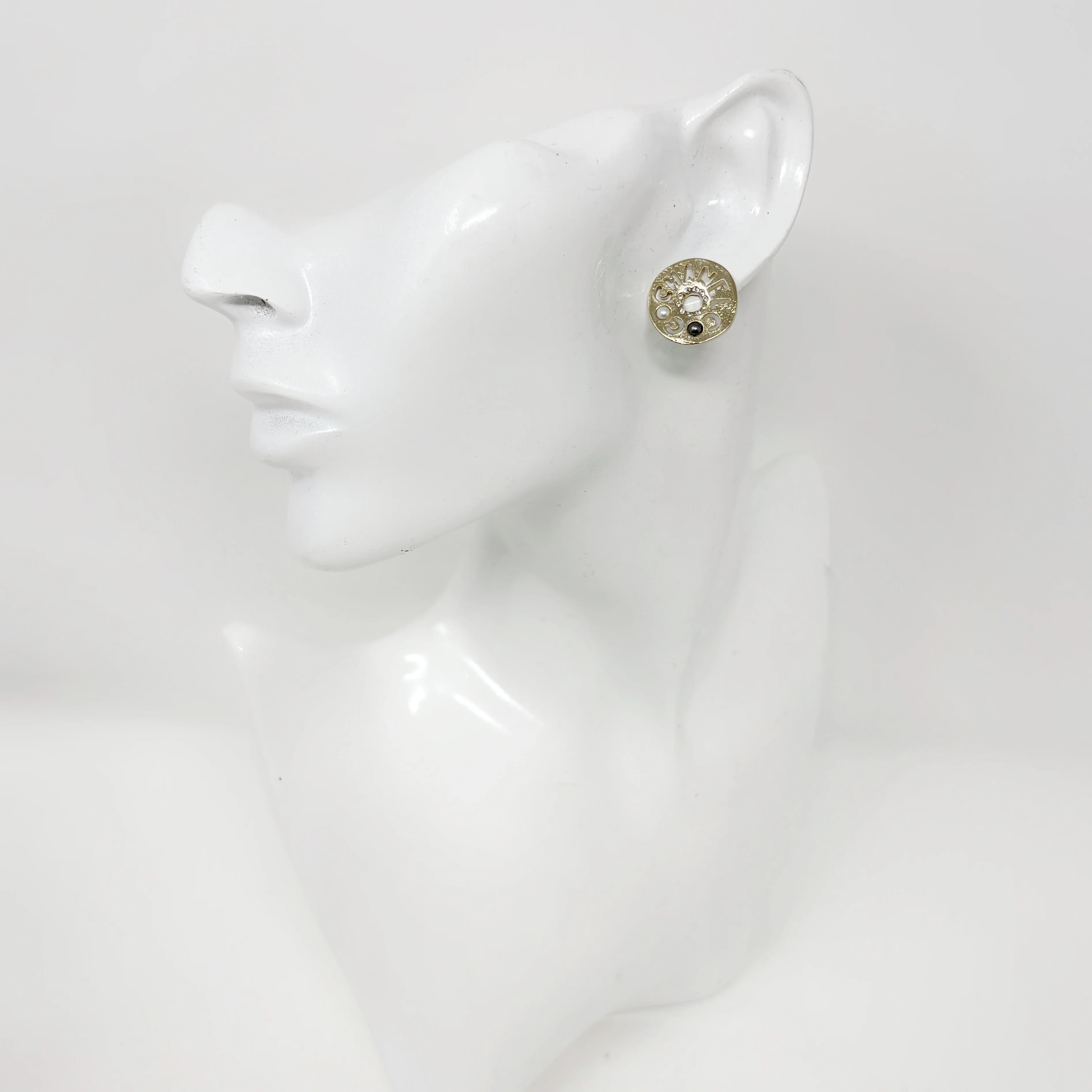 Chanel Gold Round Cut Out Stud Earrings - Image 2