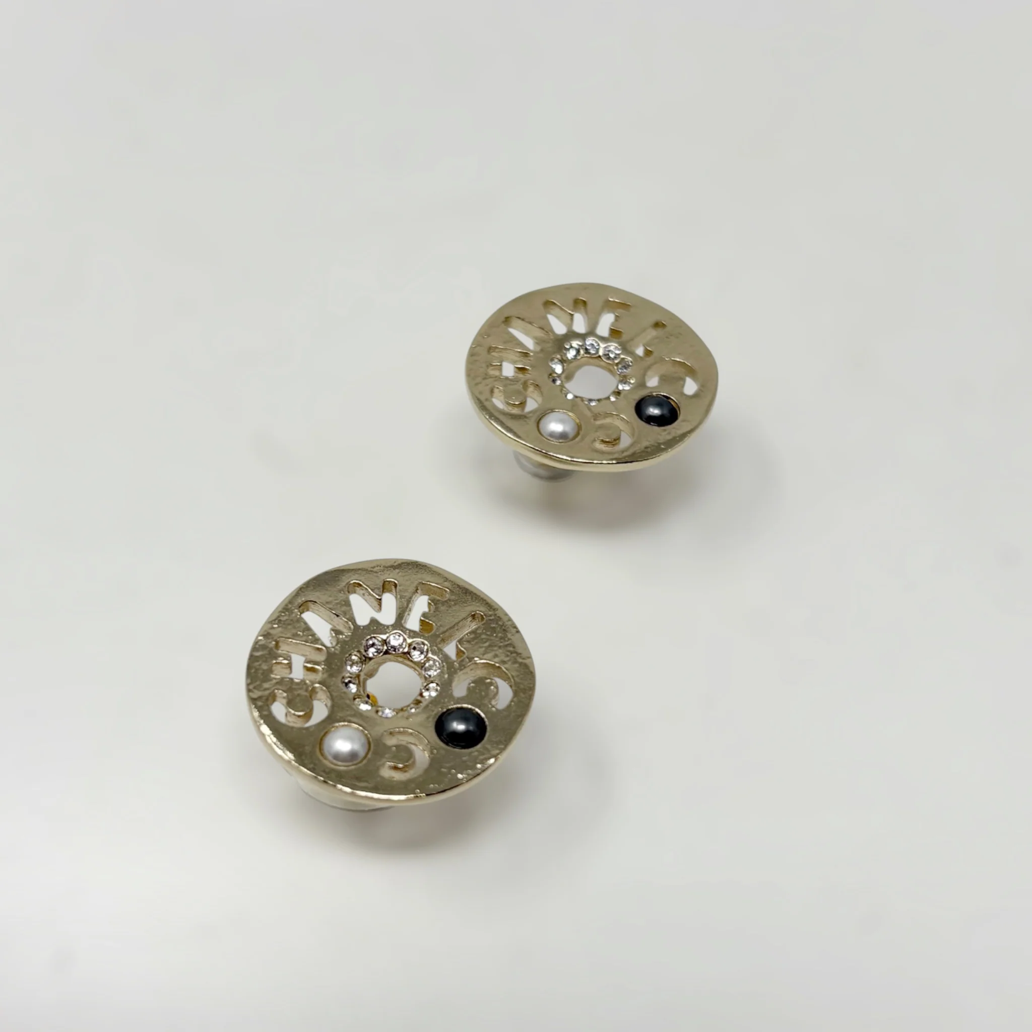 Chanel Gold Round Cut Out Stud Earrings - Image 3