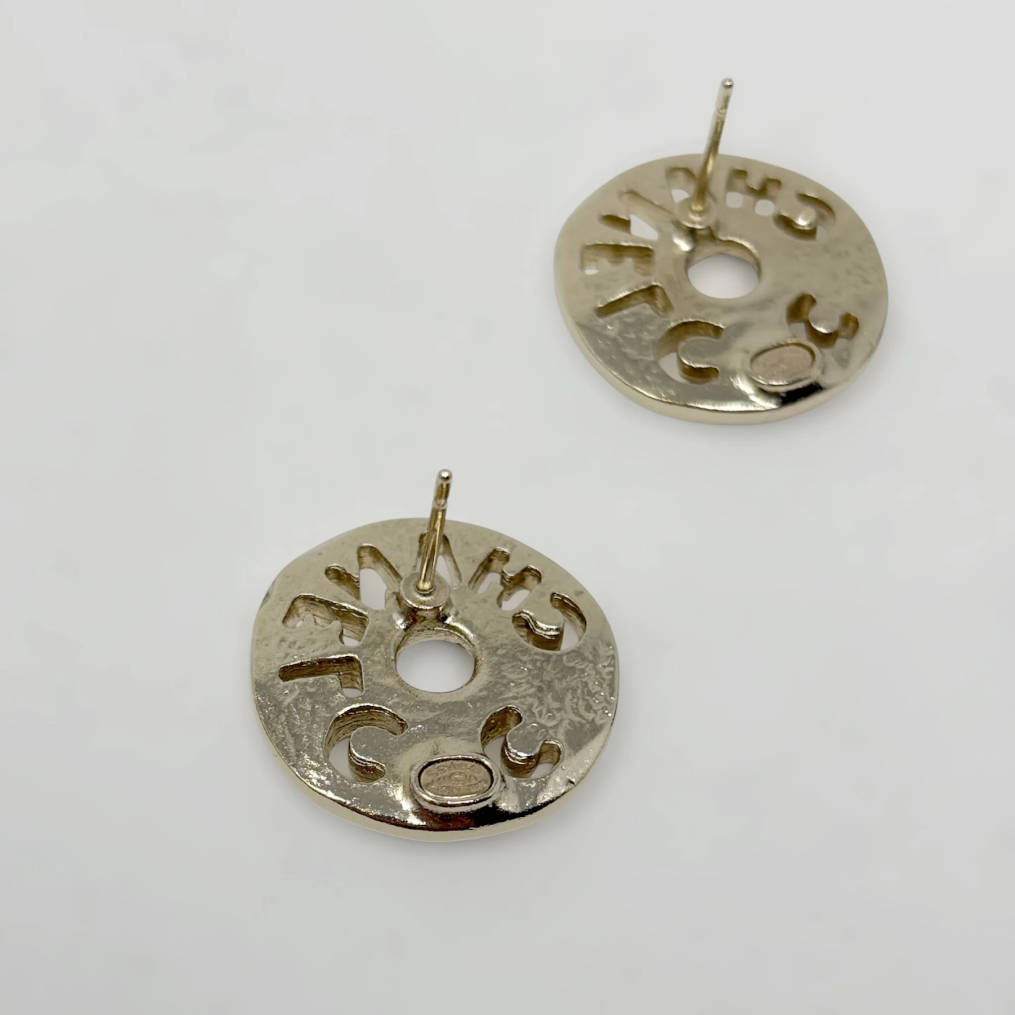 Chanel Gold Round Cut Out Stud Earrings - Image 7