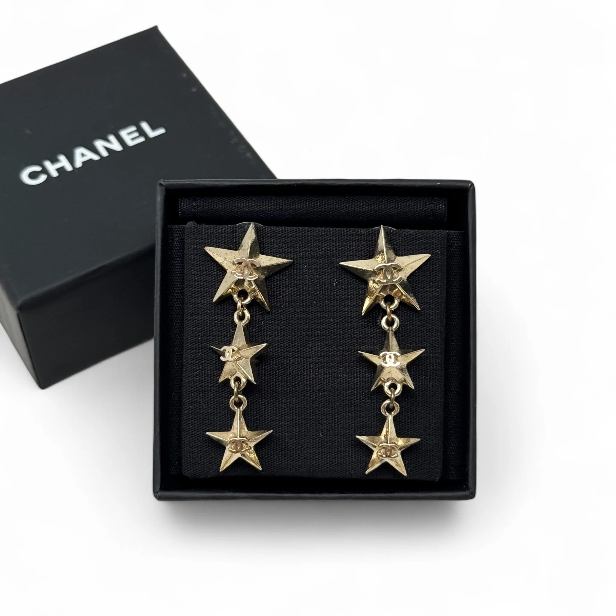 Chanel Gold Star CC Drop Earrings