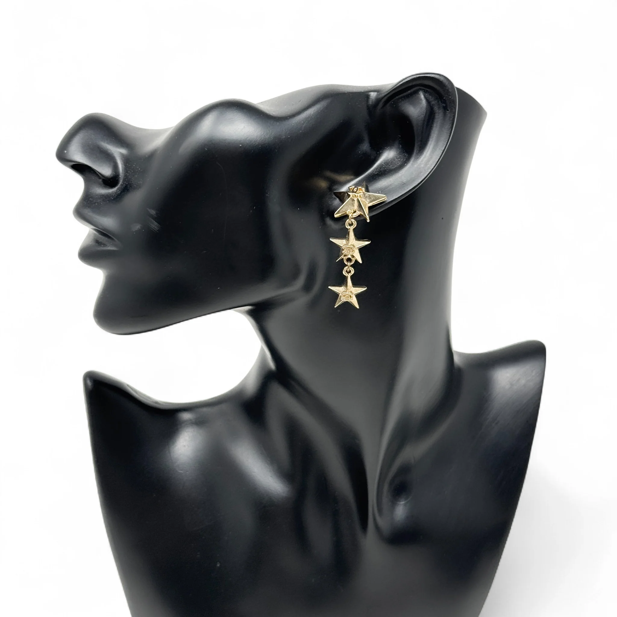 Chanel Gold Star CC Drop Earrings - Image 2