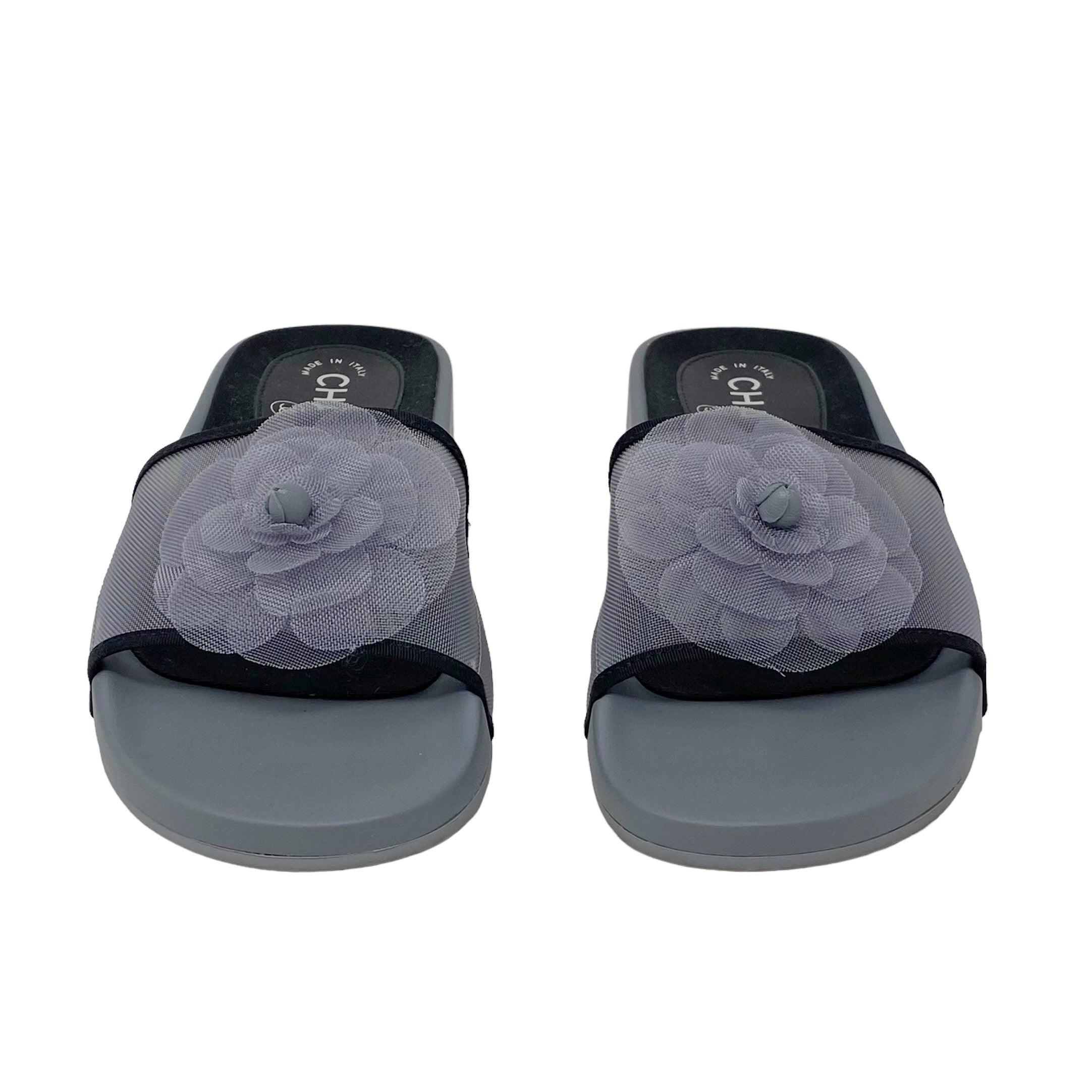 Chanel Gray Mesh Camellia  Slides 36 - Image 3