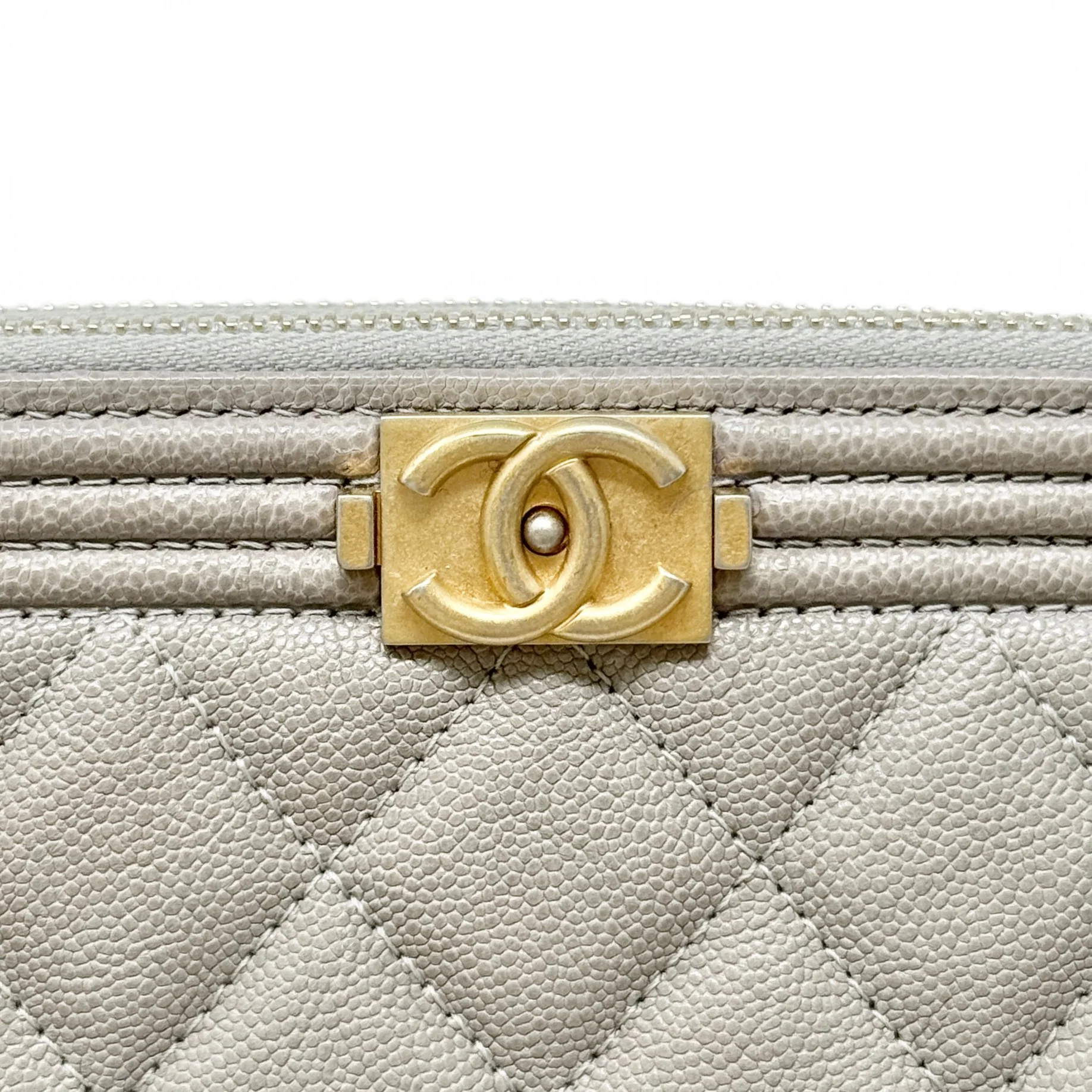 Chanel Grey Double Zip Boy Clutch On Chain - Image 10