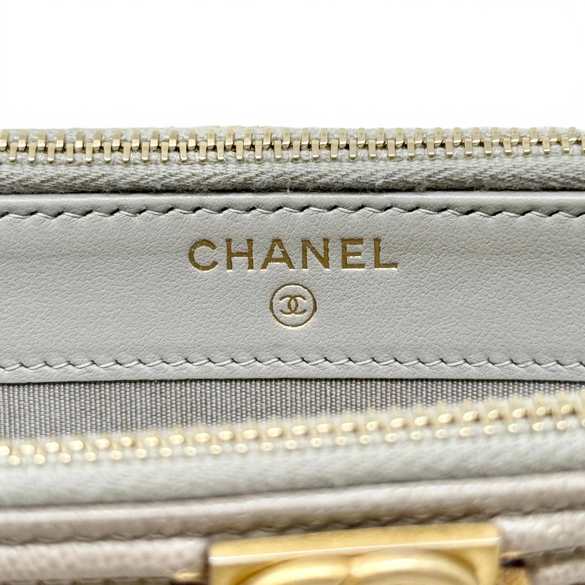 Chanel Grey Double Zip Boy Clutch On Chain - Image 14