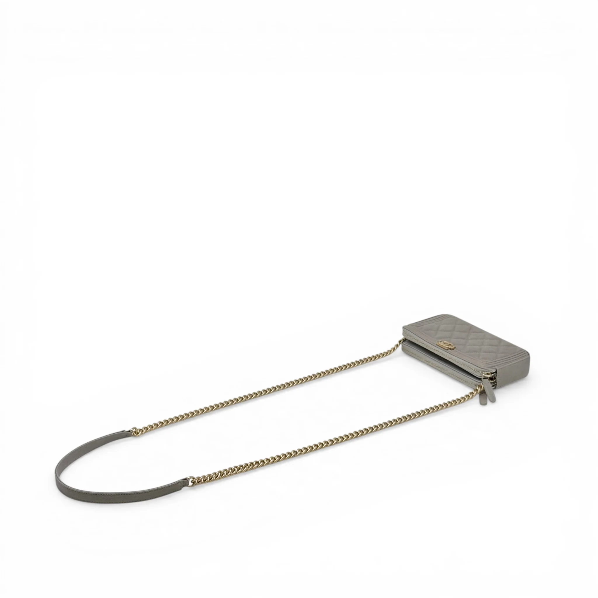 Chanel Grey Double Zip Boy Clutch On Chain - Image 15
