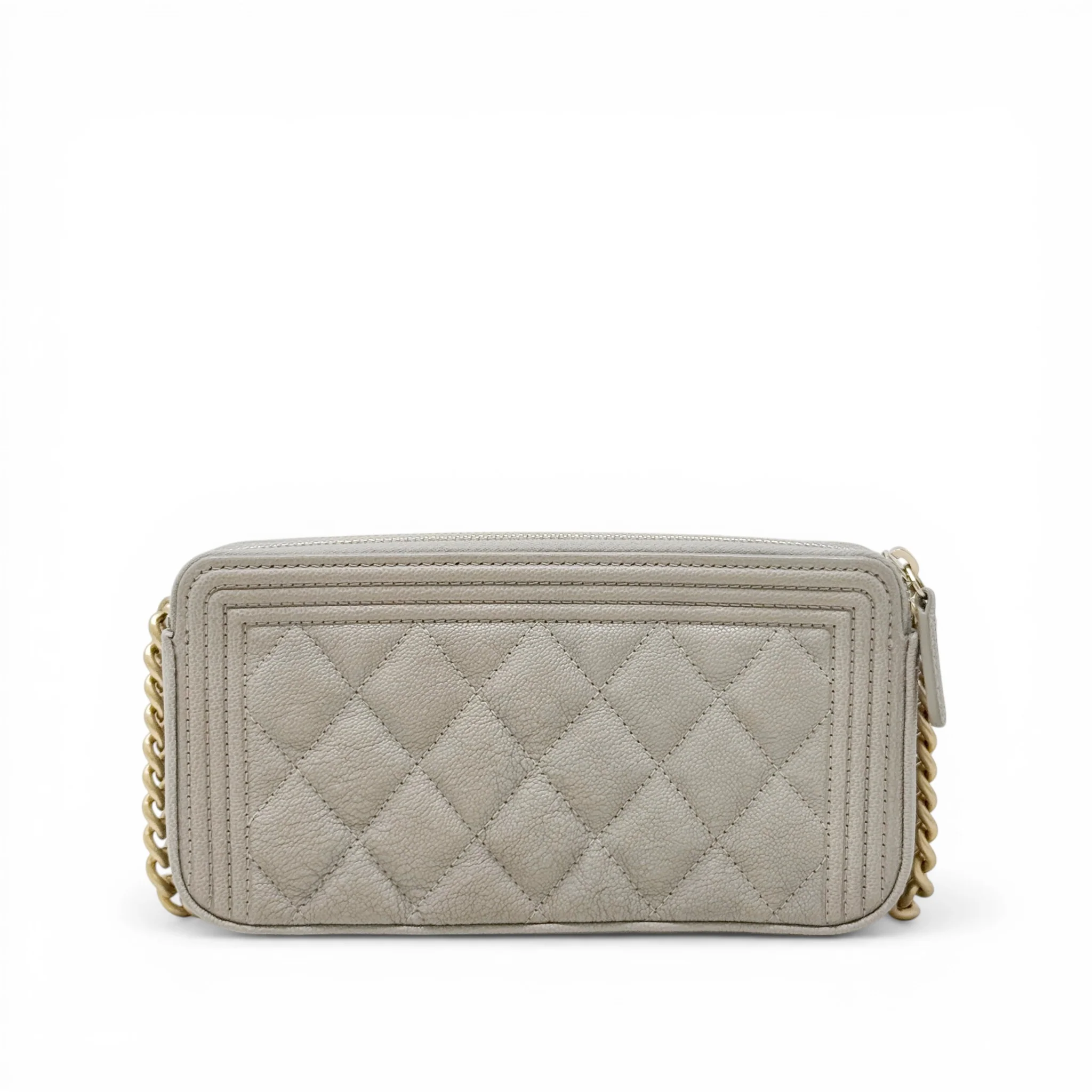 Chanel Grey Double Zip Boy Clutch On Chain - Image 3