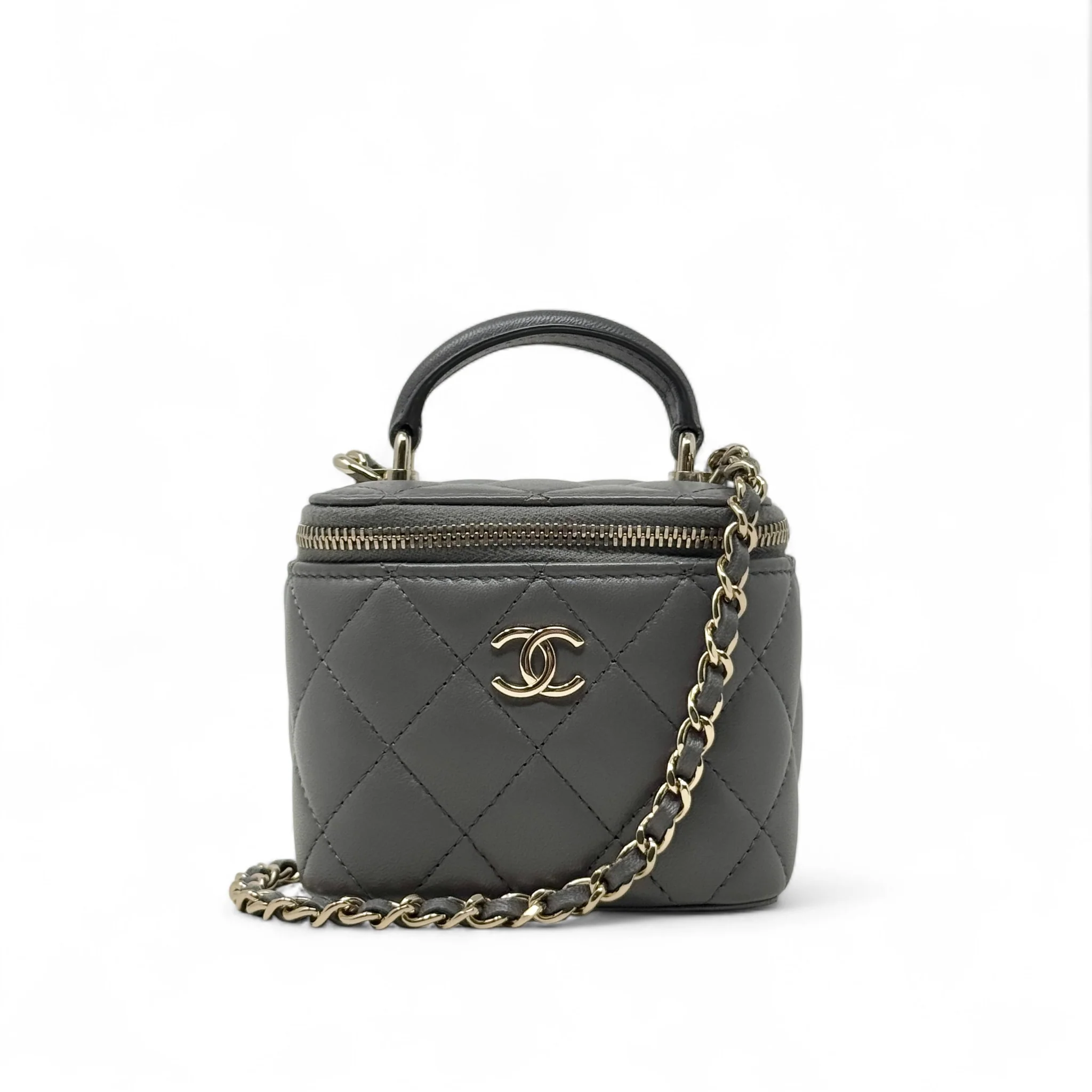 Chanel Grey Mini Vanity Case With Chain