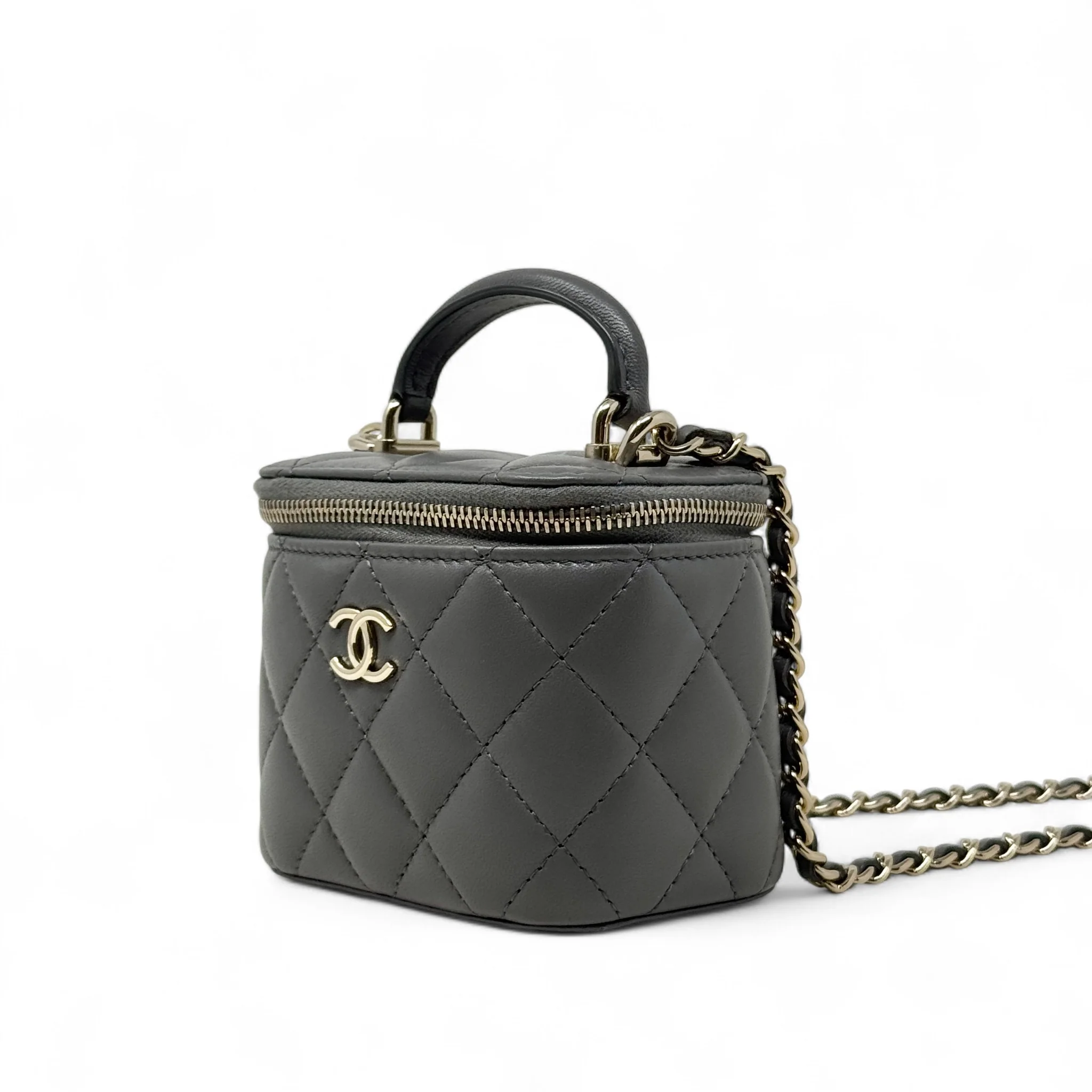 Chanel Grey Mini Vanity Case With Chain - Image 2
