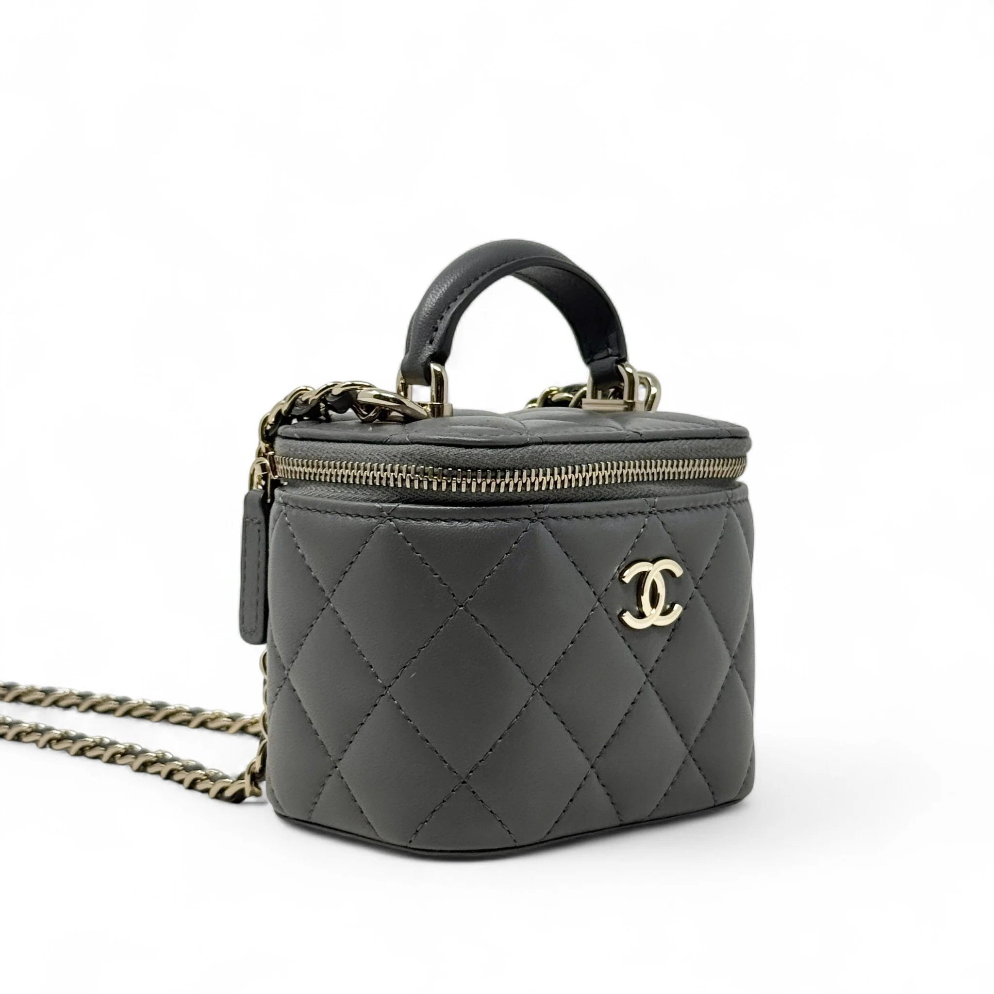 Chanel Grey Mini Vanity Case With Chain - Image 4