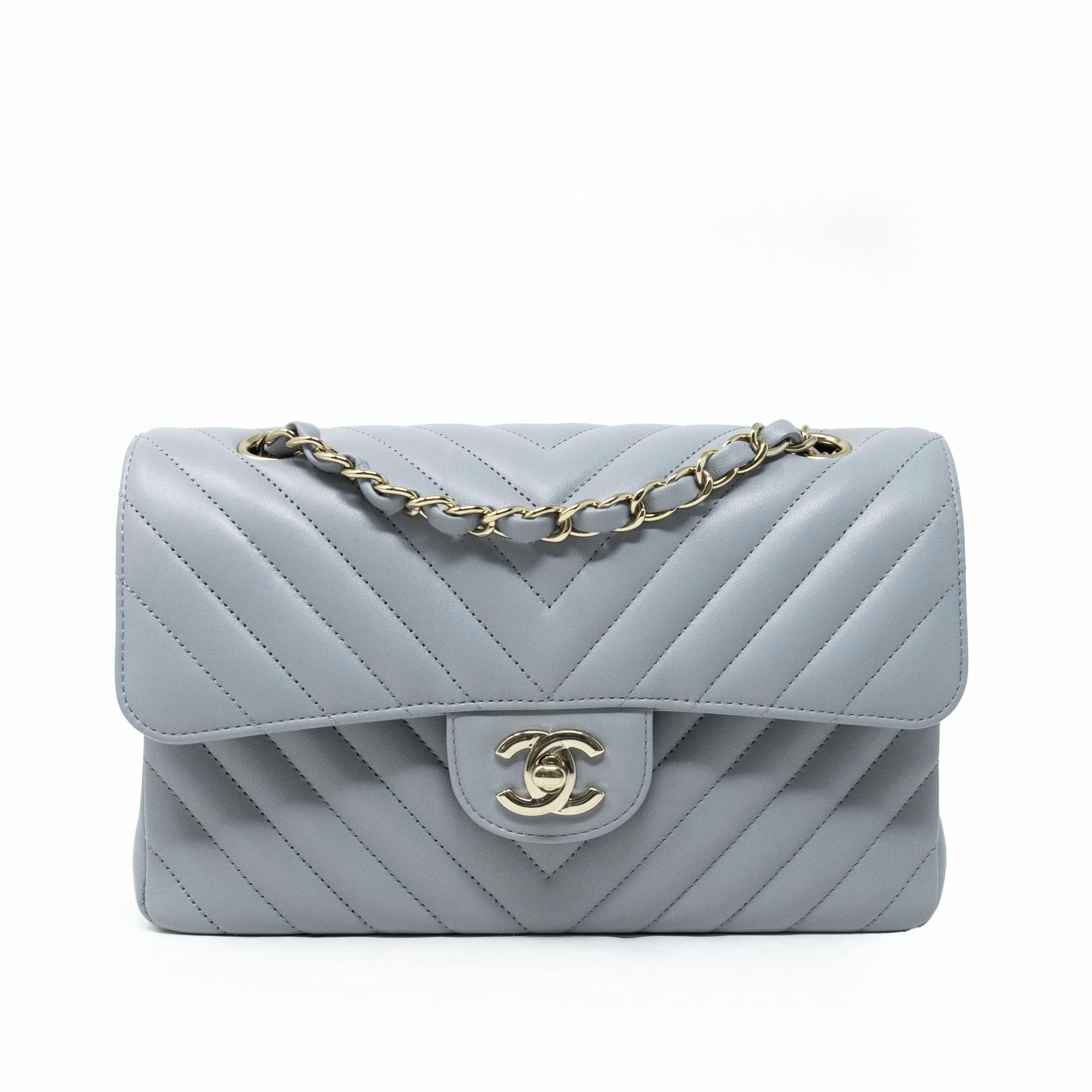 Chanel Grey Chevron Small Classic Flap