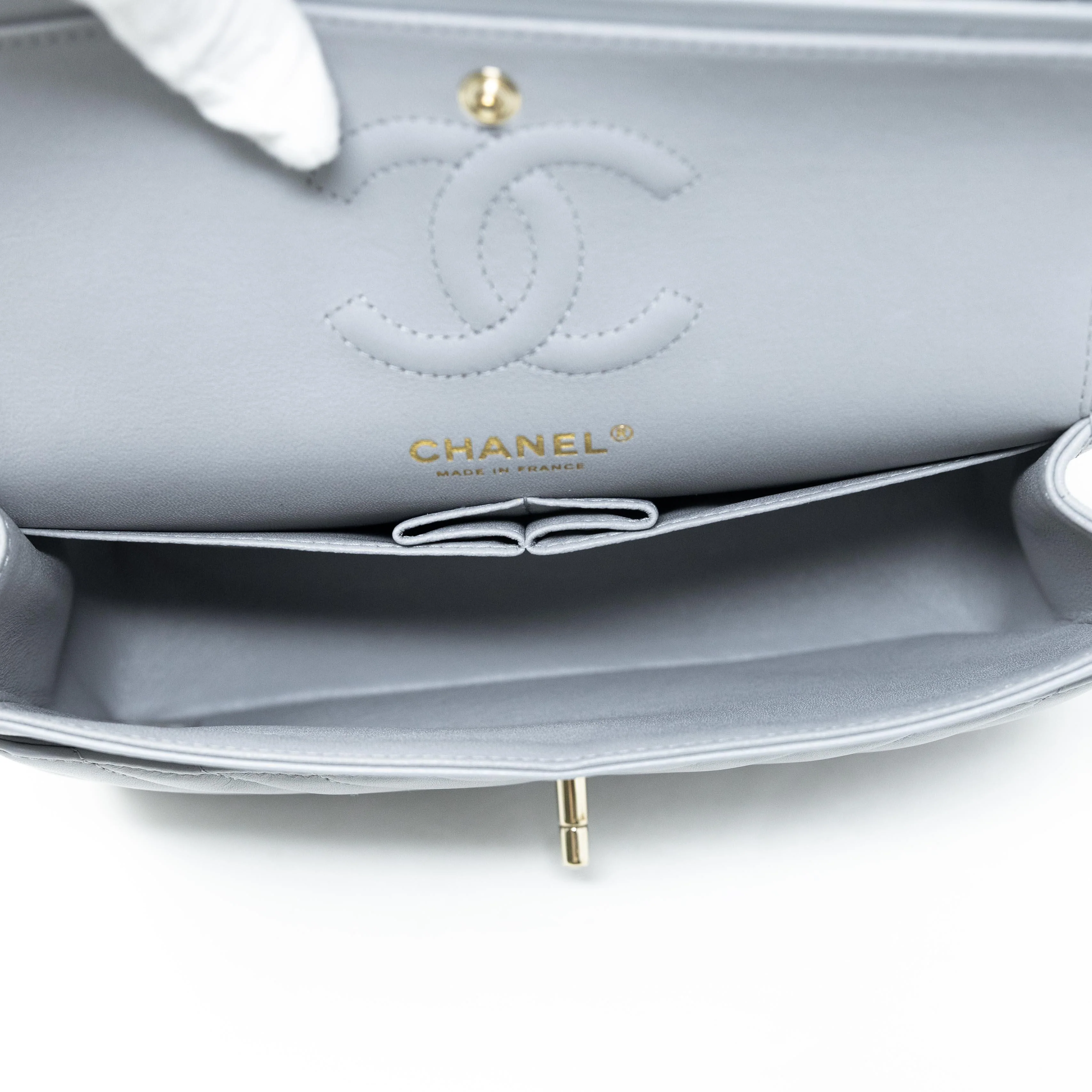 Chanel Grey Chevron Small Classic Flap - Image 10