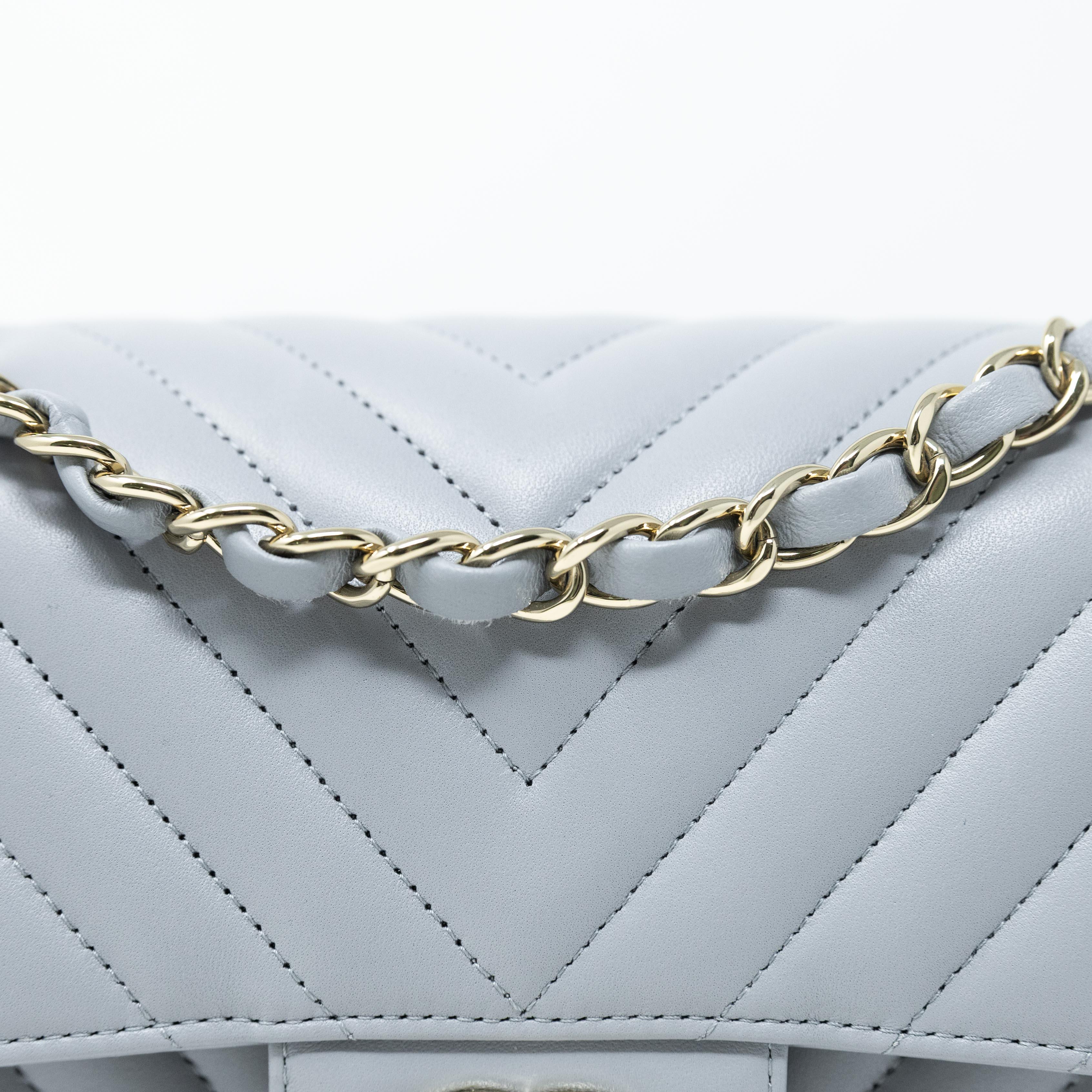 Chanel Grey Chevron Small Classic Flap - Image 11