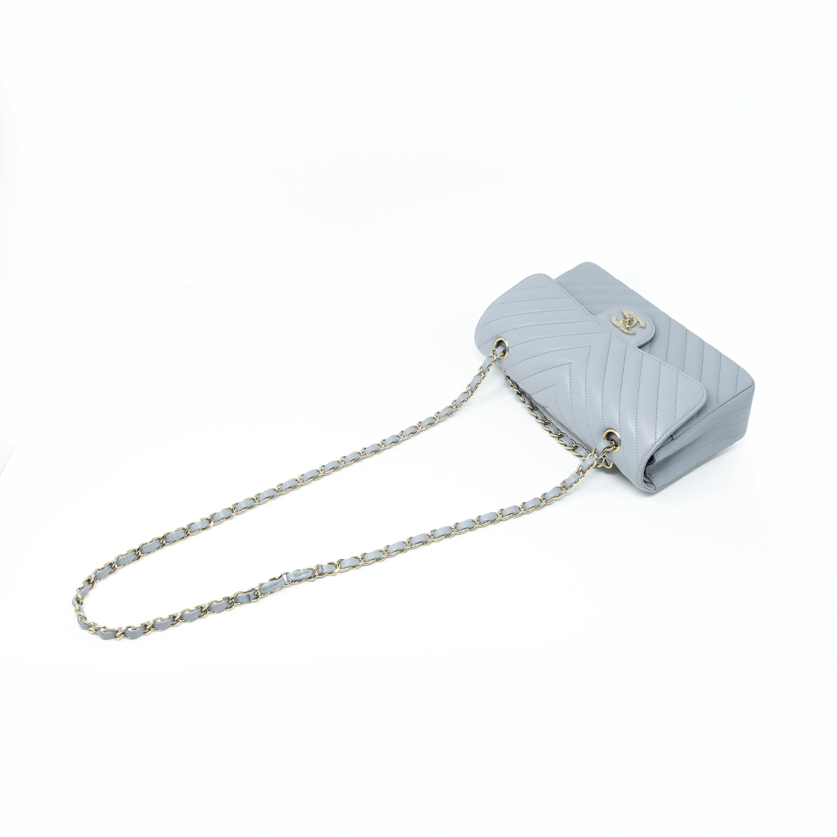Chanel Grey Chevron Small Classic Flap - Image 15