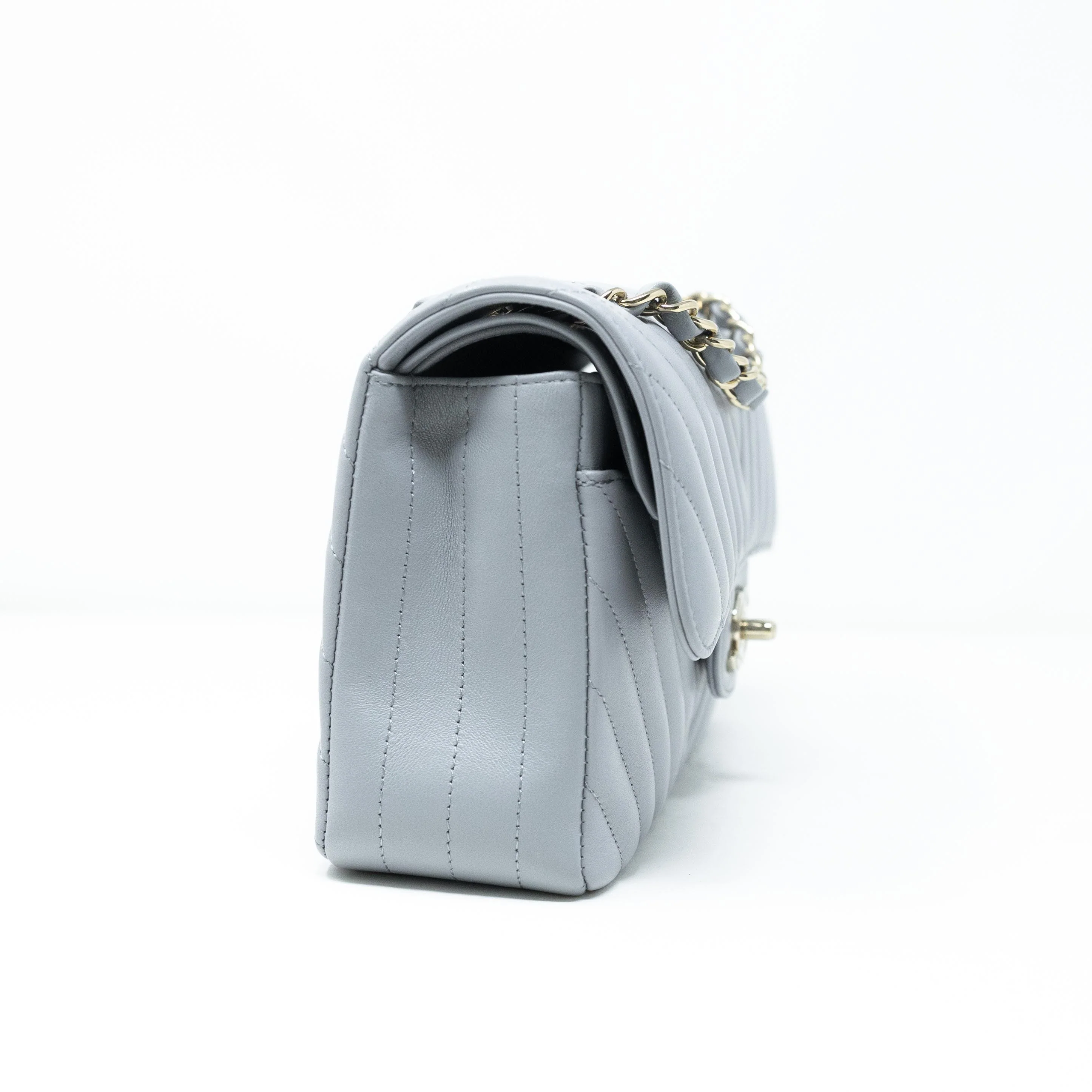 Chanel Grey Chevron Small Classic Flap - Image 4