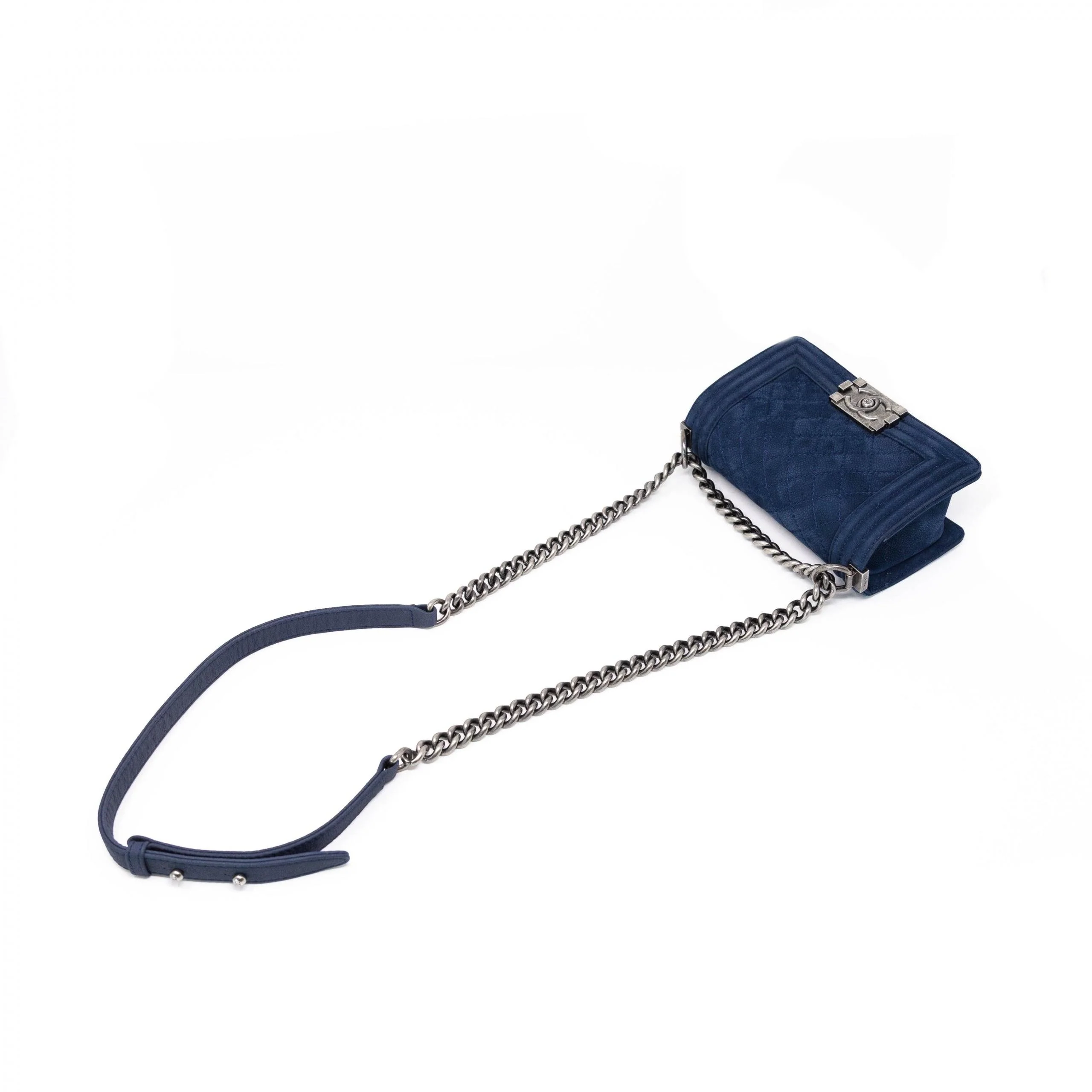 Chanel Blue Suede Small Boy Bag - Image 14