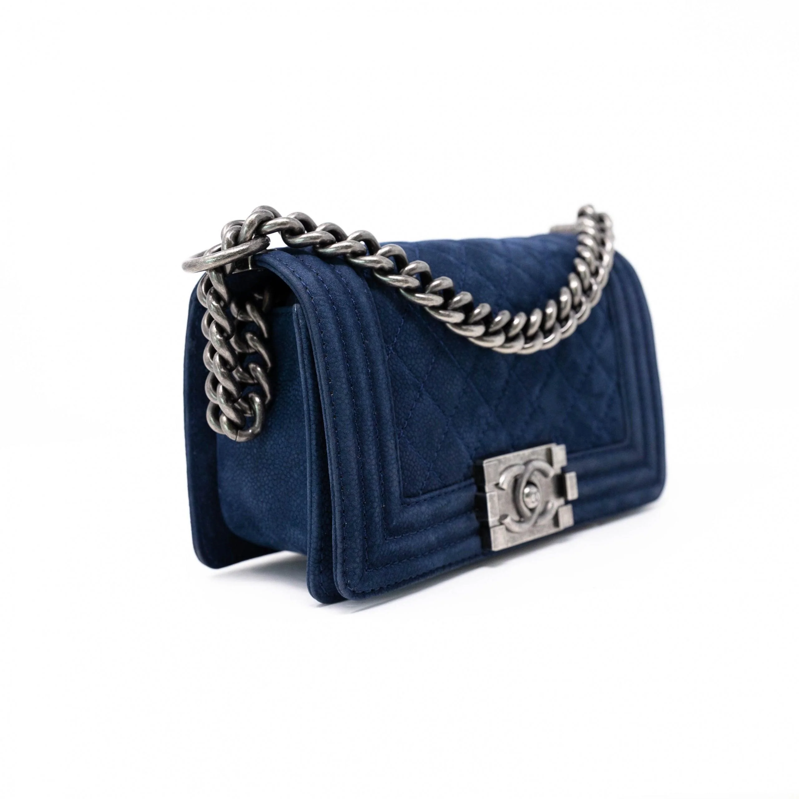 Chanel Blue Suede Small Boy Bag - Image 4