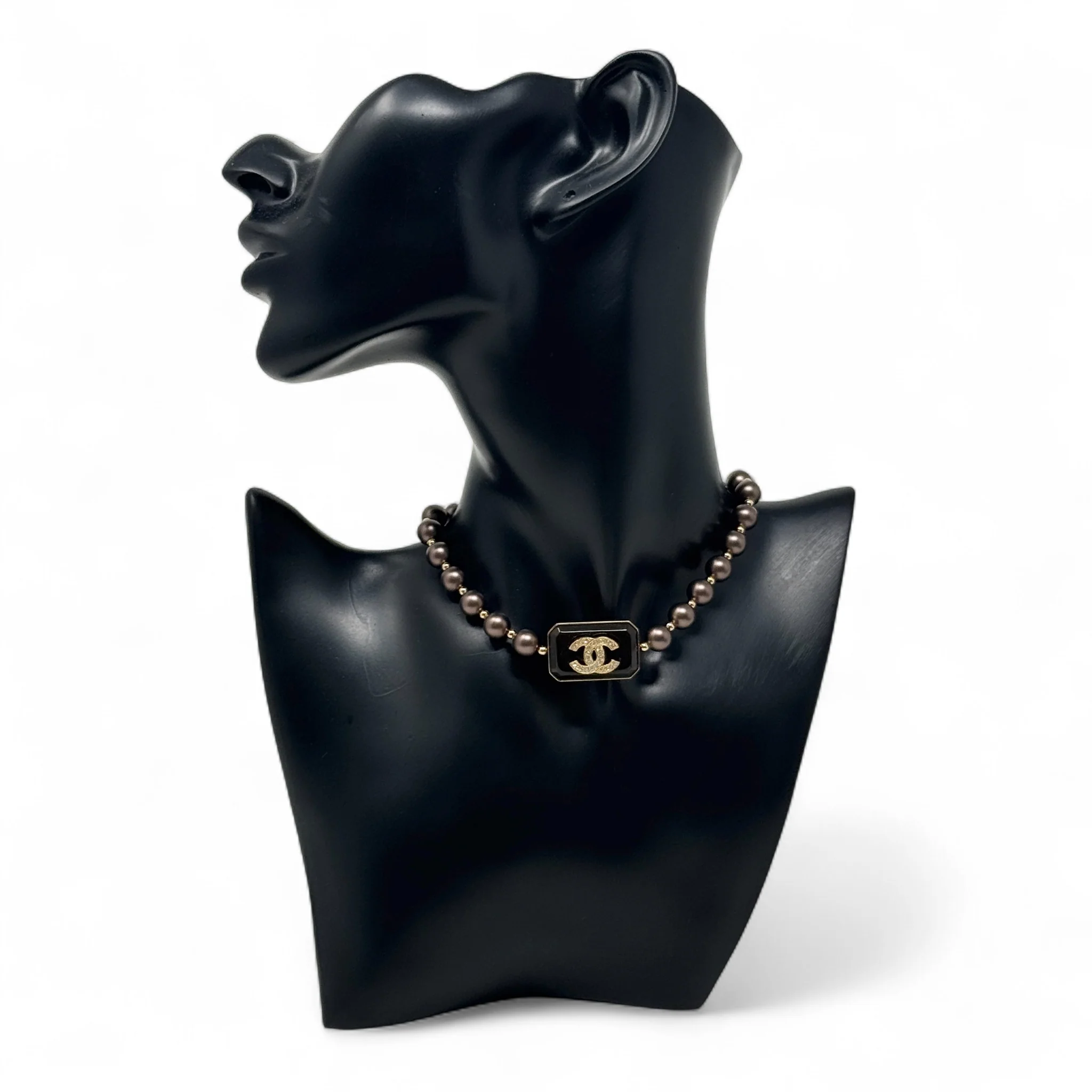Chanel Brown Pearl Crystal CC Choker - Image 2