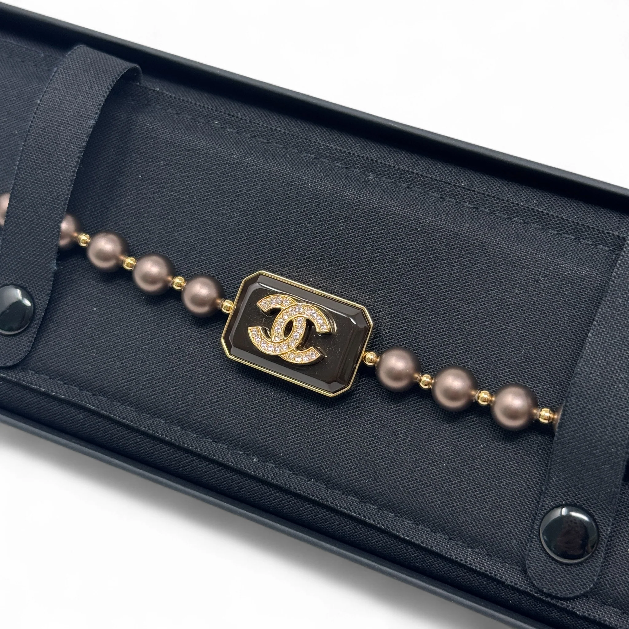 Chanel Brown Pearl Crystal CC Choker - Image 3