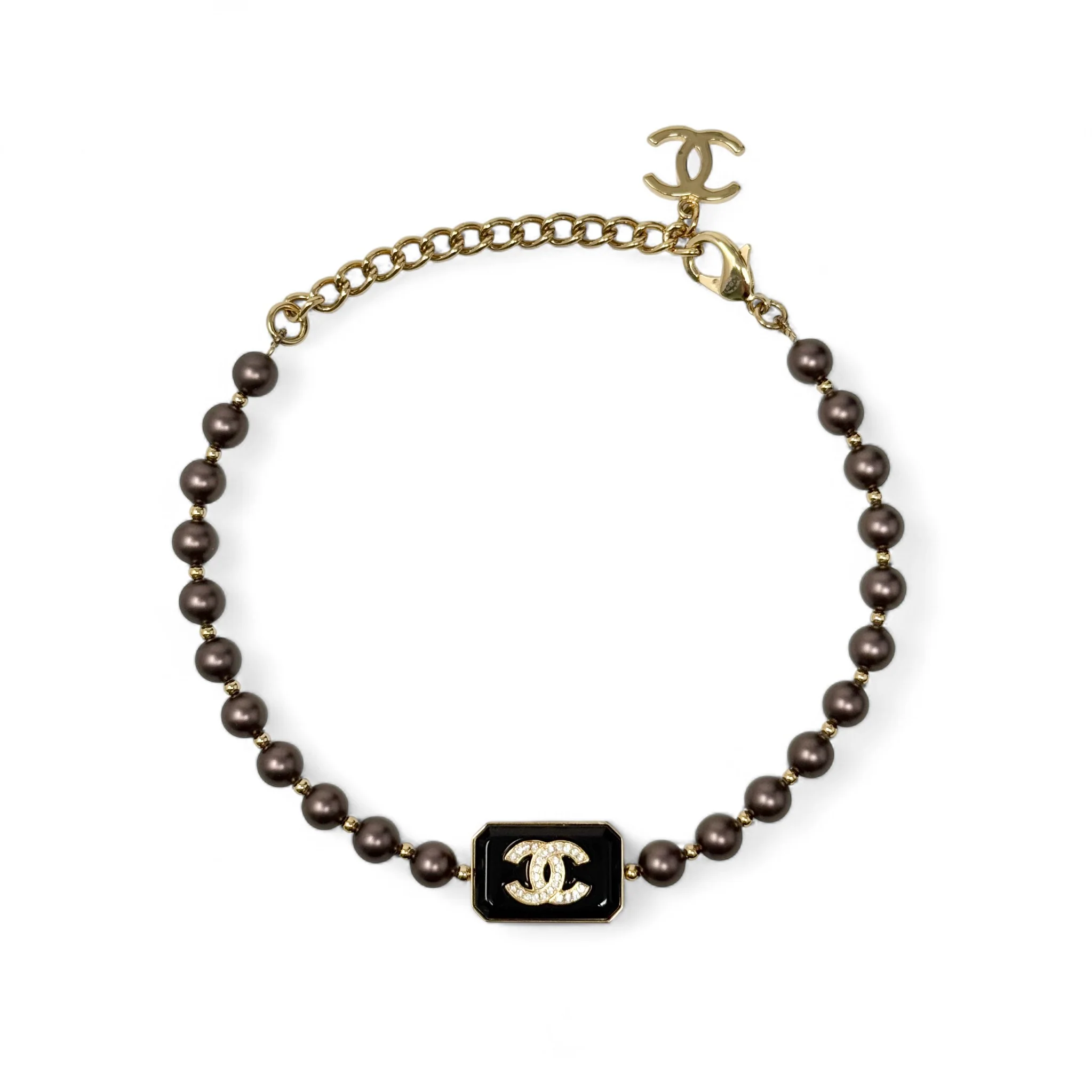 Chanel Brown Pearl Crystal CC Choker - Image 5