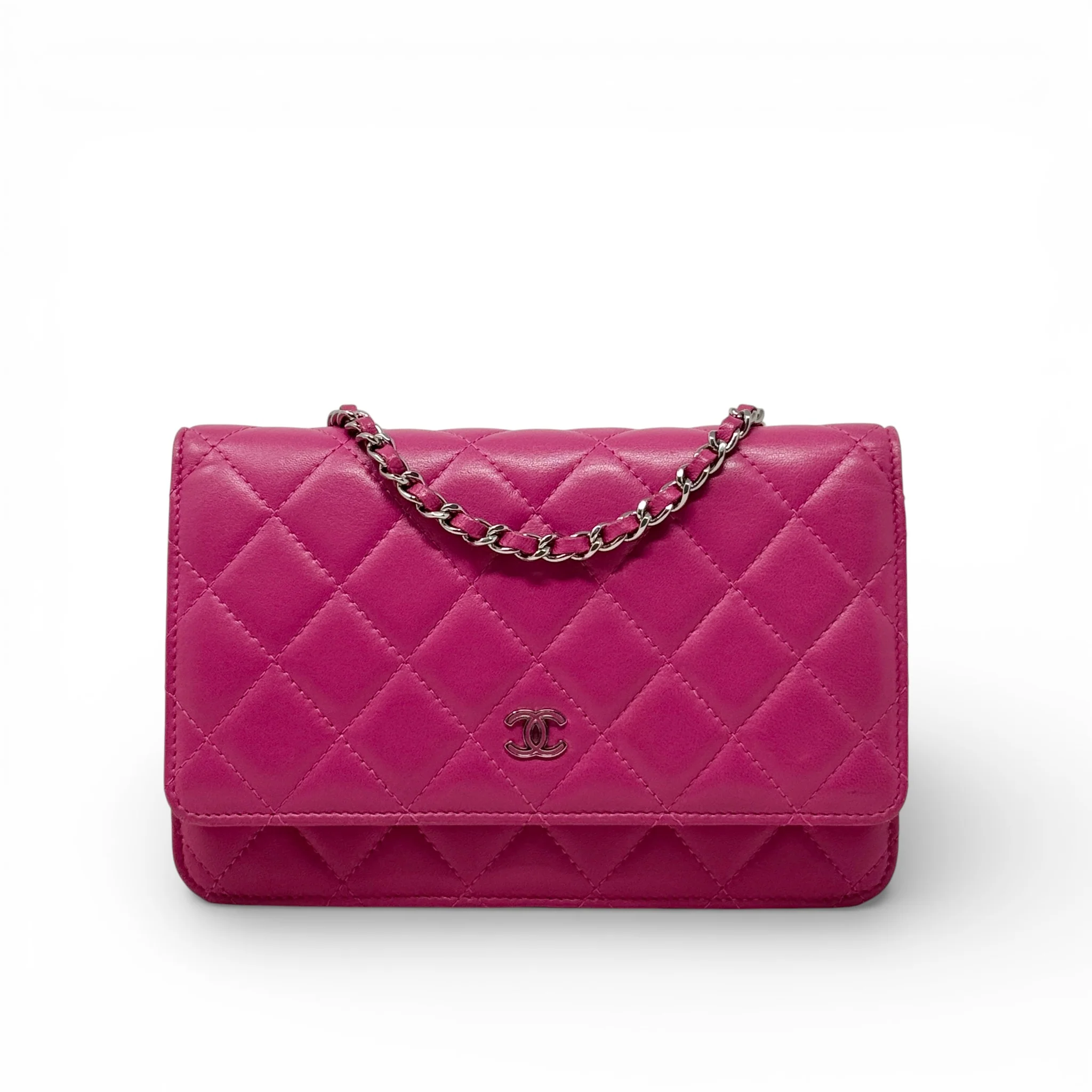 Chanel Pink Lambskin Classic Wallet On Chain