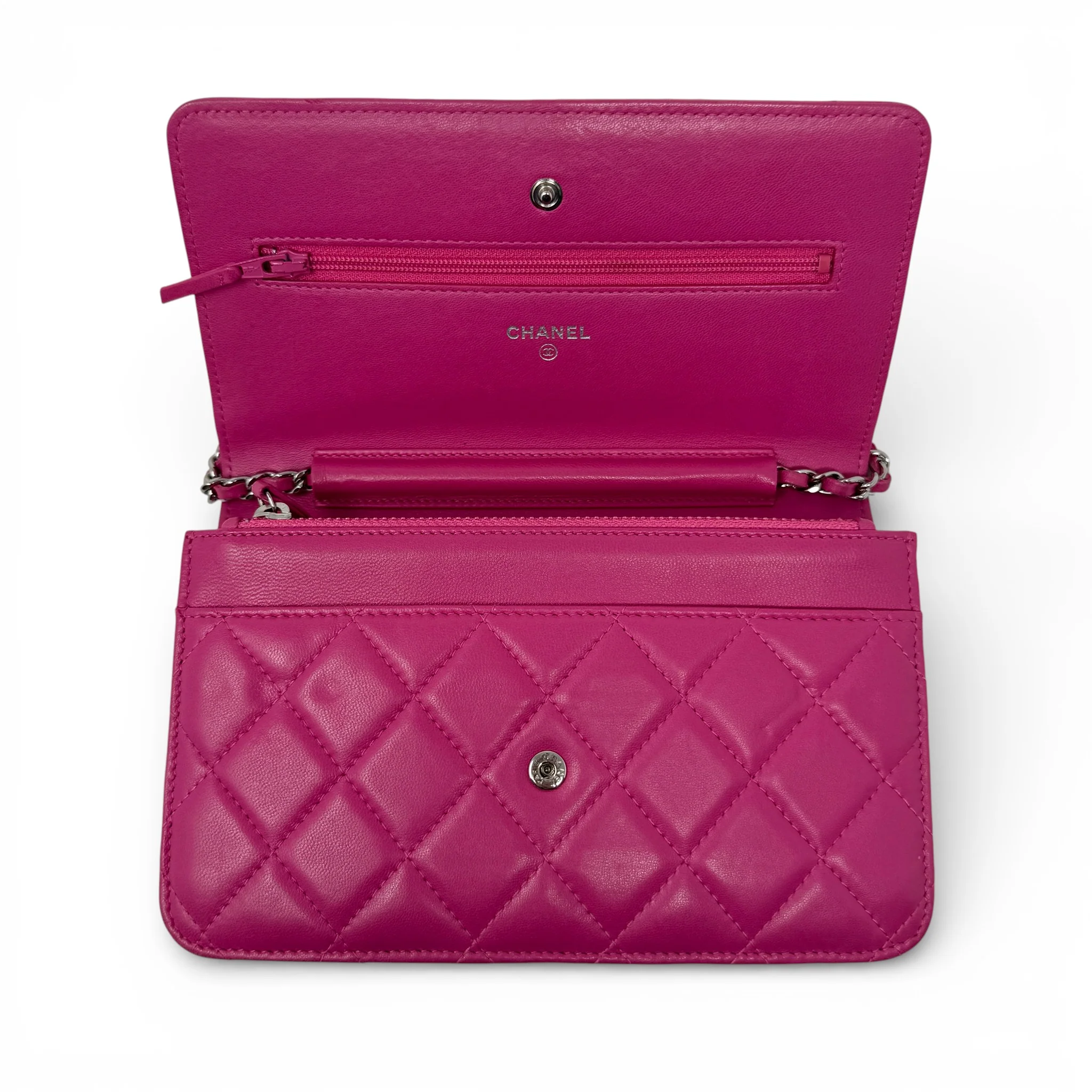 Chanel Pink Lambskin Classic Wallet On Chain - Image 11