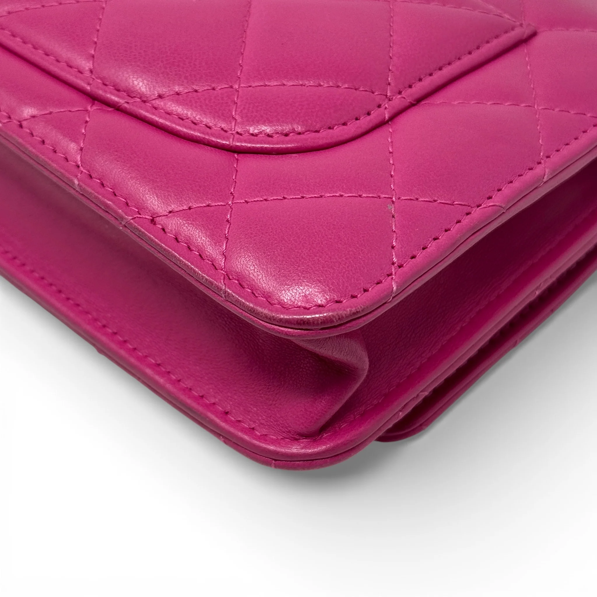 Chanel Pink Lambskin Classic Wallet On Chain - Image 8