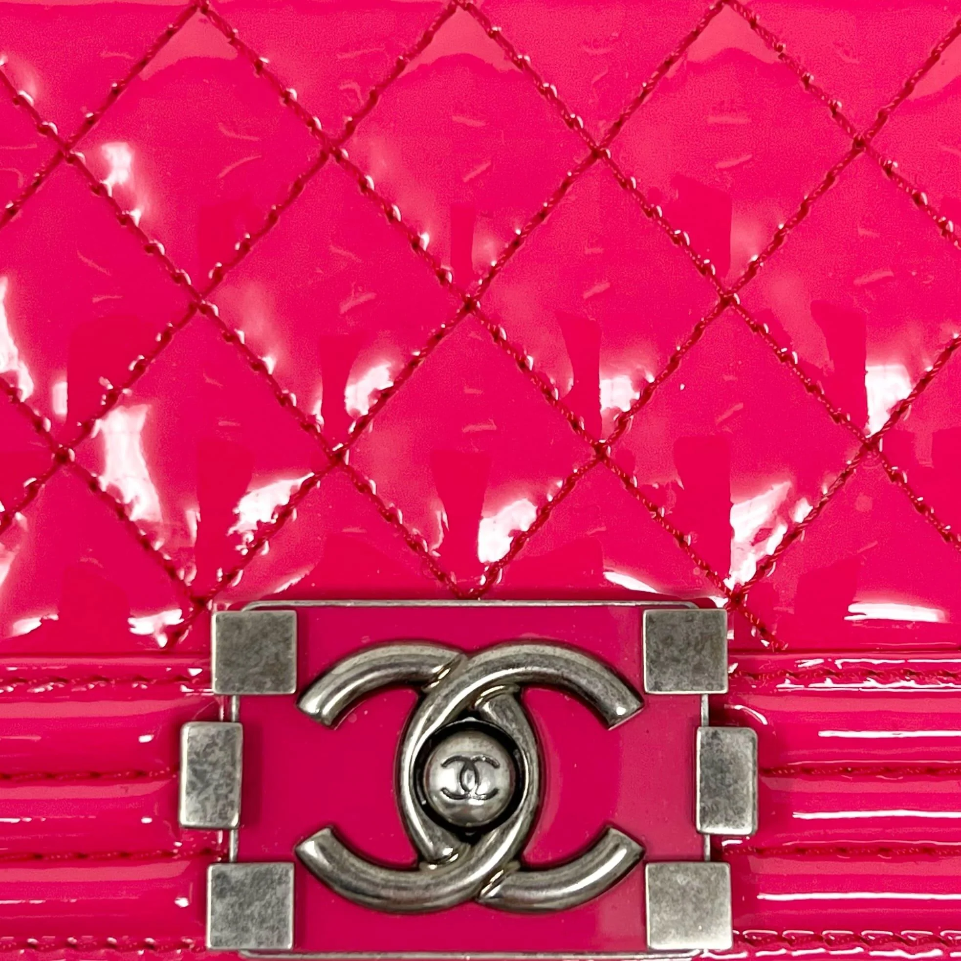 Chanel Pink Patent Small Boy Bag - Image 12