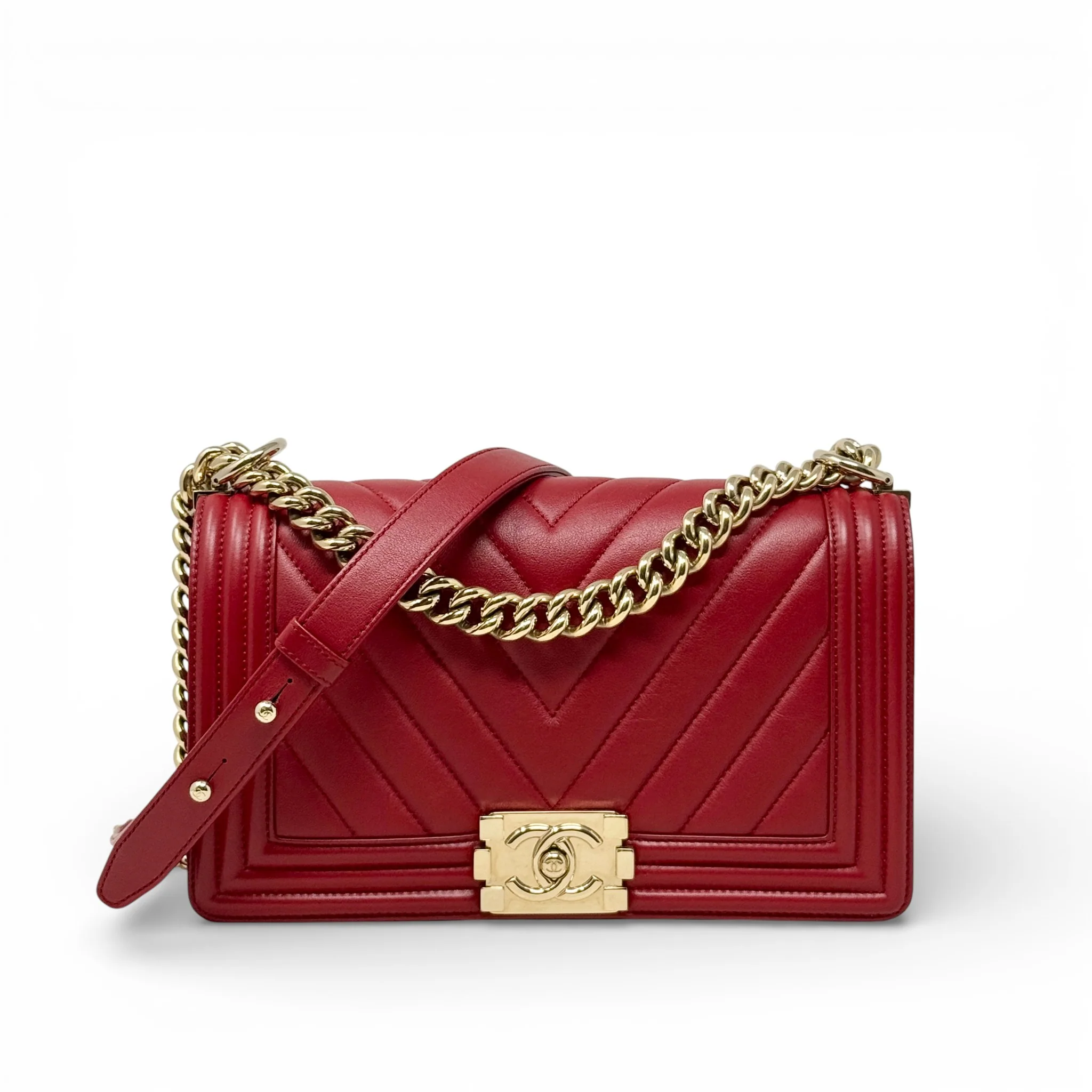 Chanel Red Chevron Medium Boy Bag