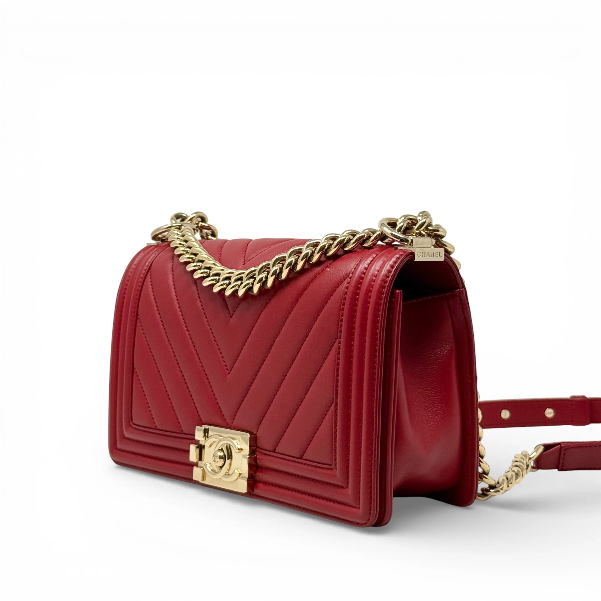 Chanel Red Chevron Medium Boy Bag - Image 2