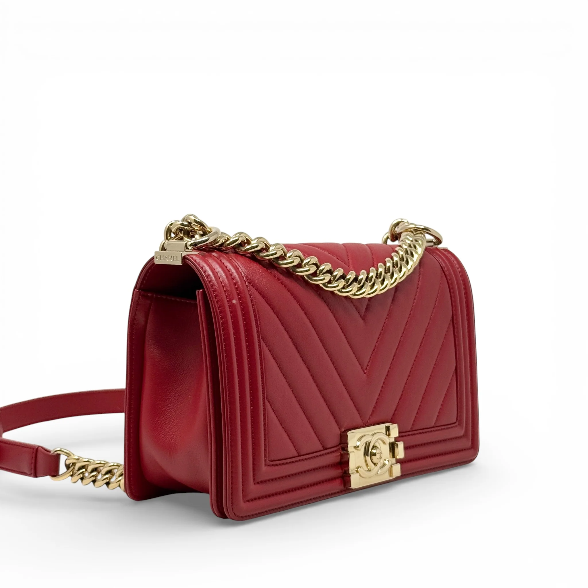 Chanel Red Chevron Medium Boy Bag - Image 4