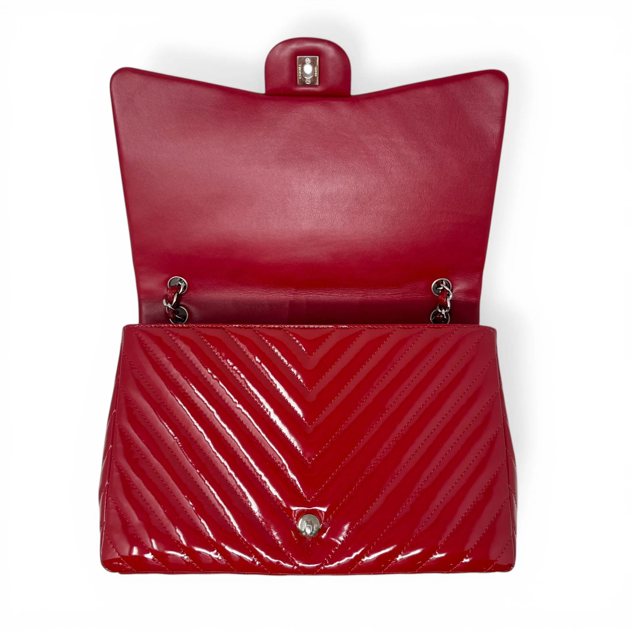 Chanel Red Patent Chevron Maxi Flap - Image 11