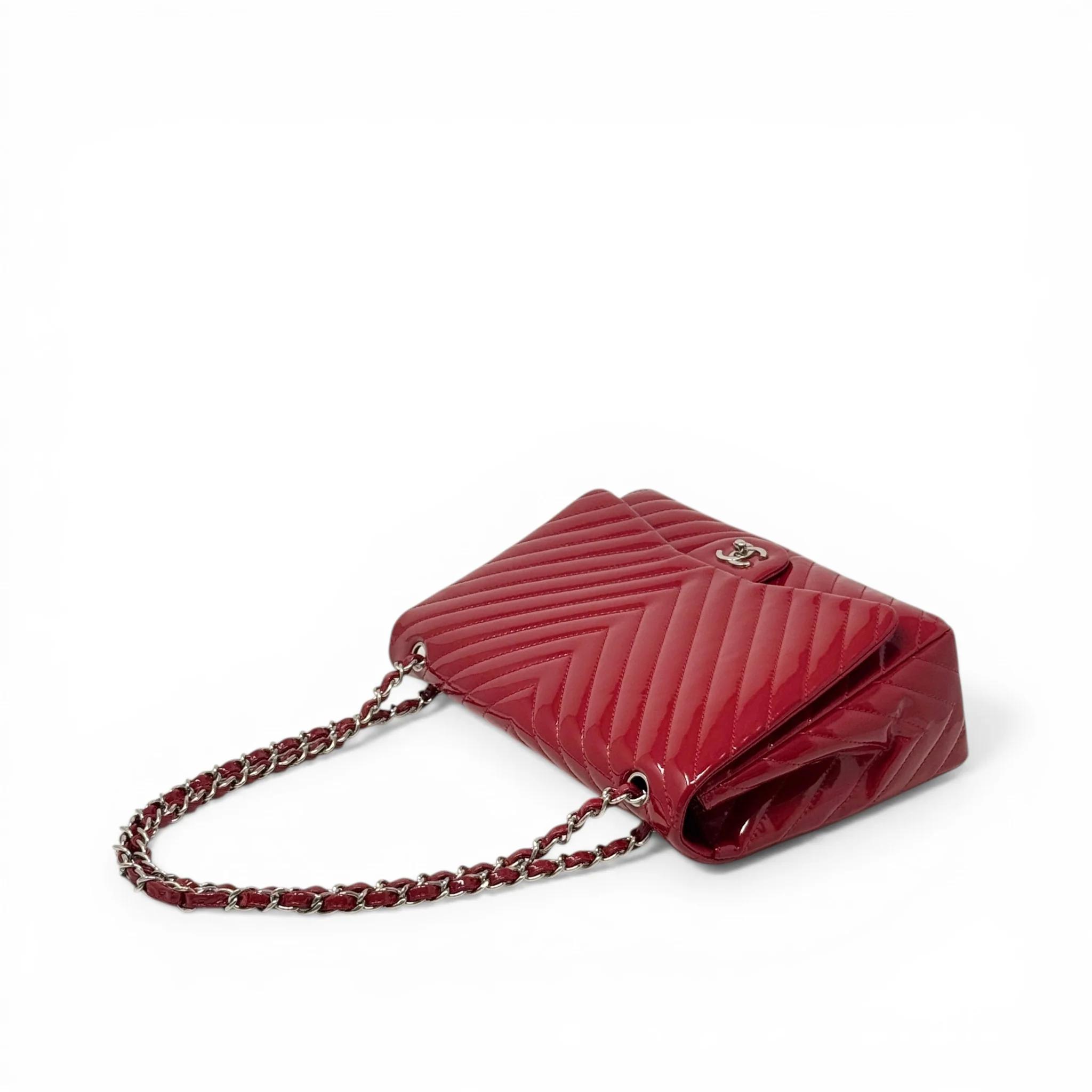 Chanel Red Patent Chevron Maxi Flap - Image 15