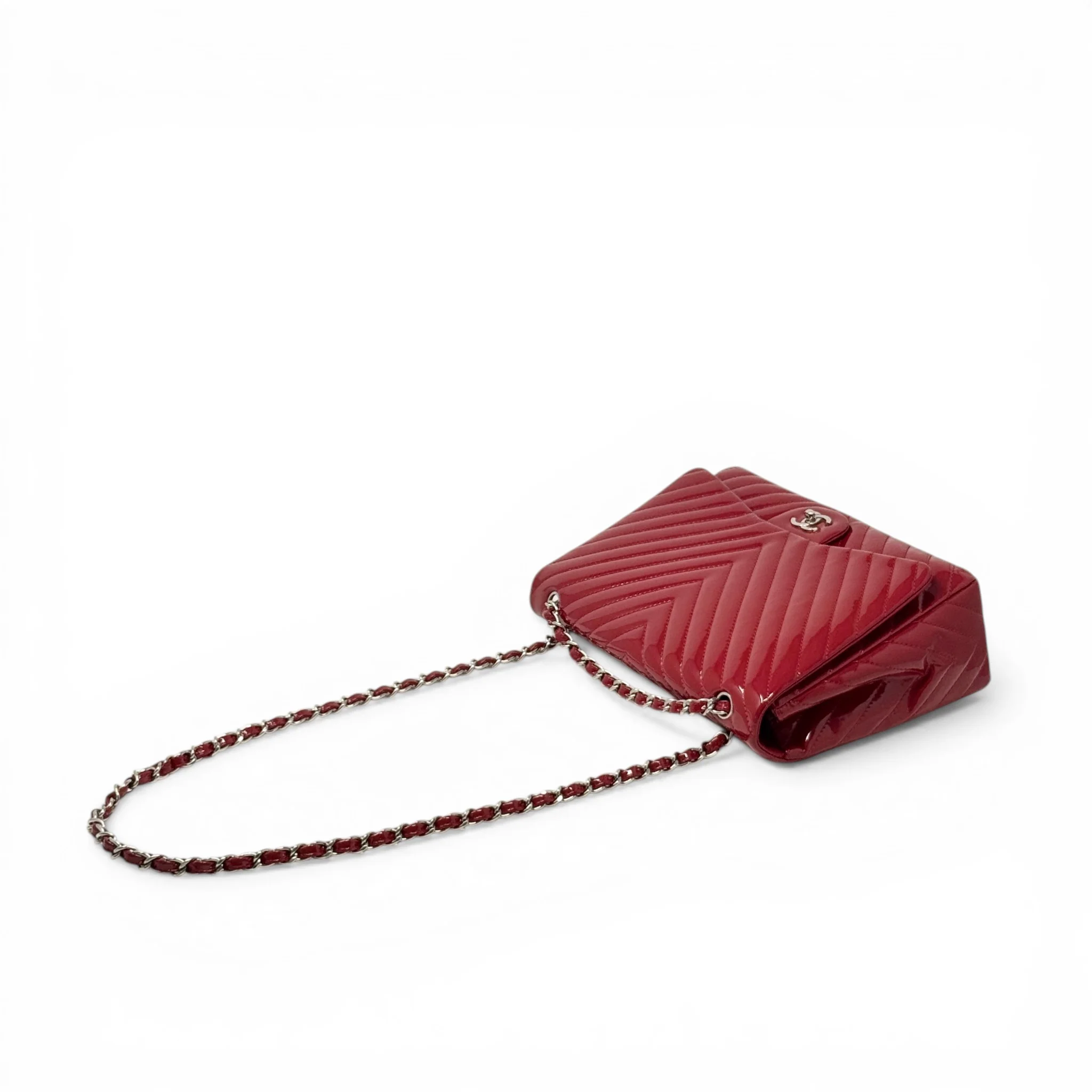 Chanel Red Patent Chevron Maxi Flap - Image 16