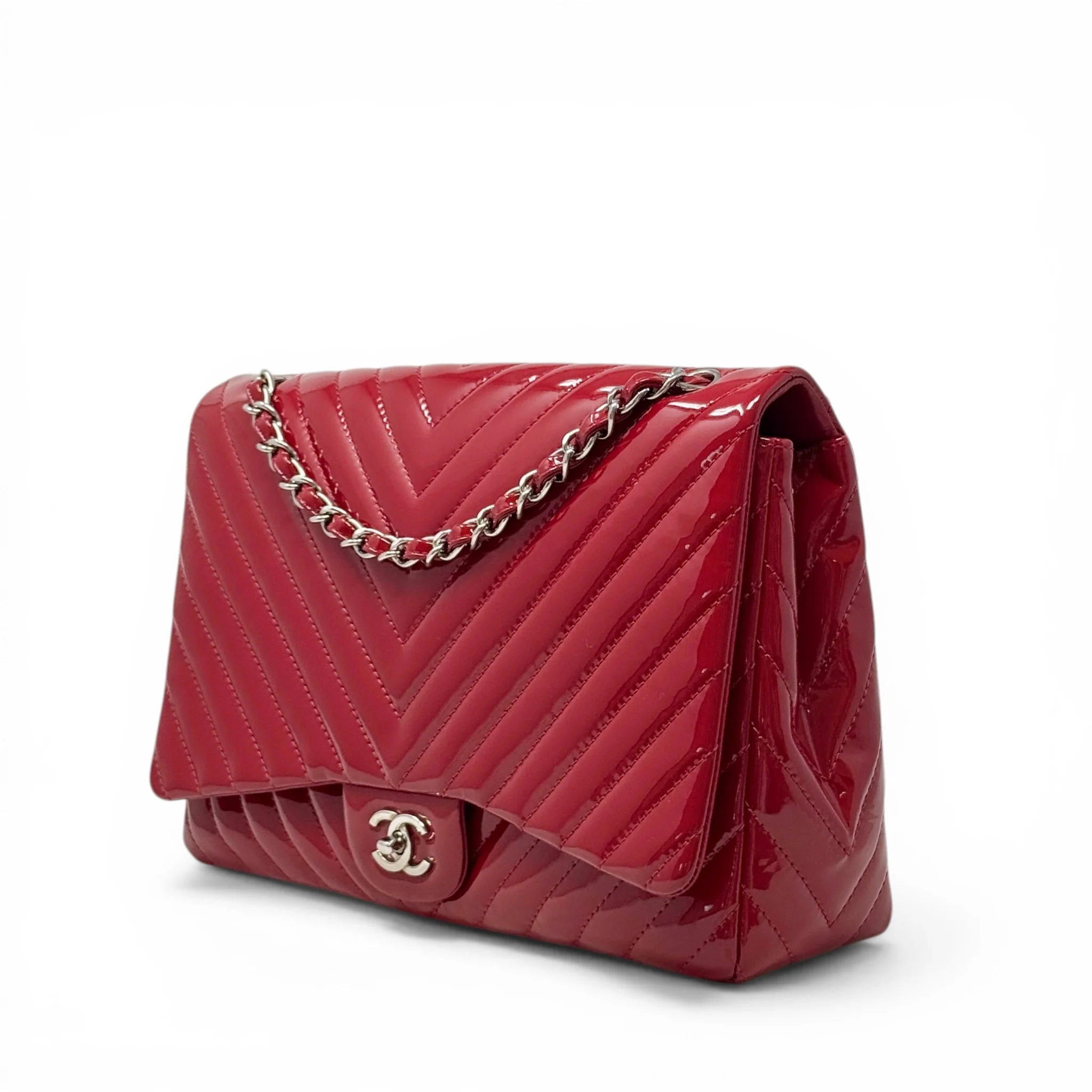 Chanel Red Patent Chevron Maxi Flap - Image 2