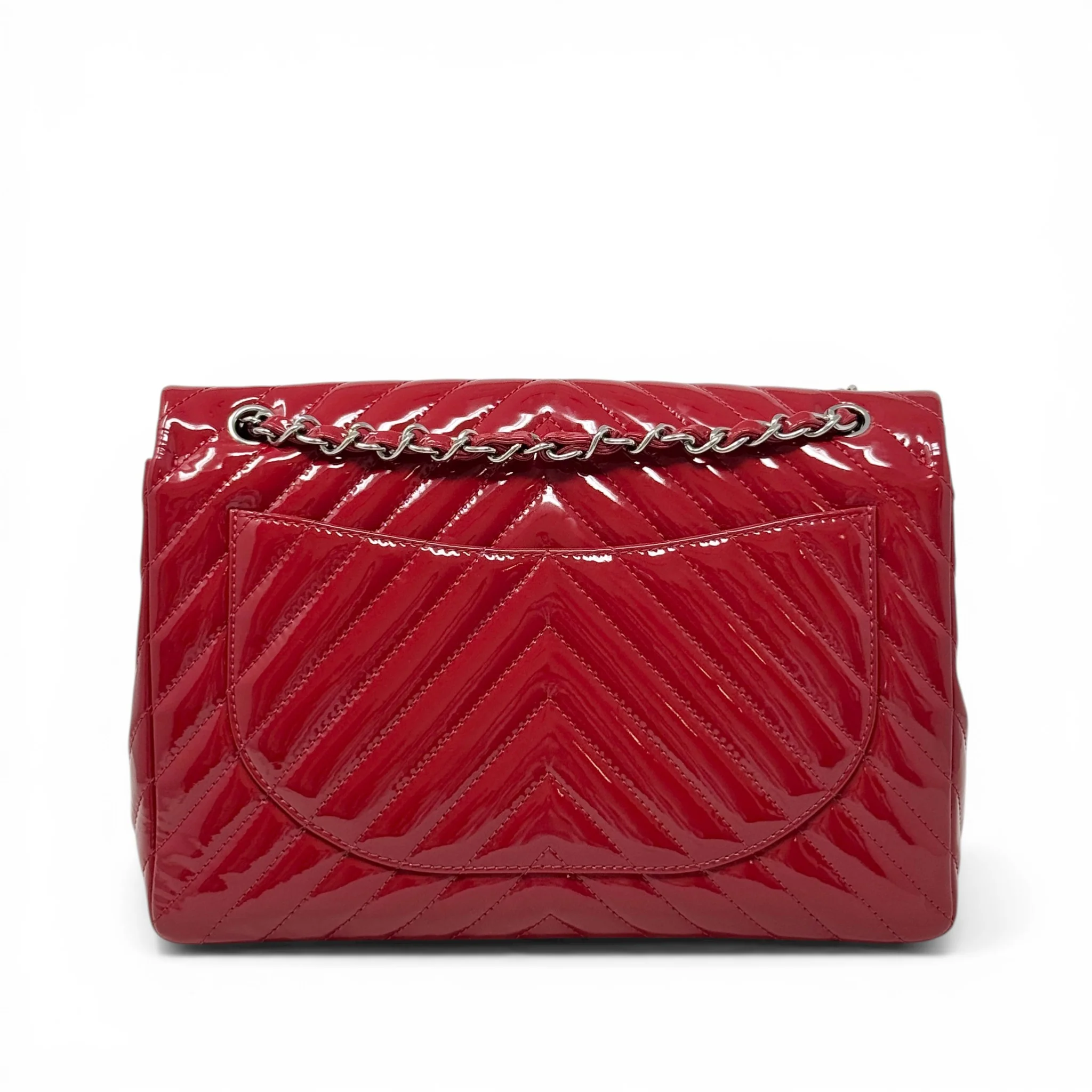 Chanel Red Patent Chevron Maxi Flap - Image 3