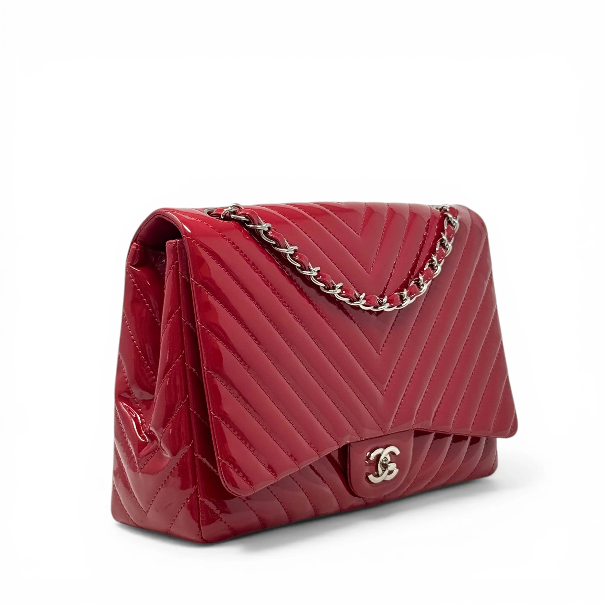 Chanel Red Patent Chevron Maxi Flap - Image 4