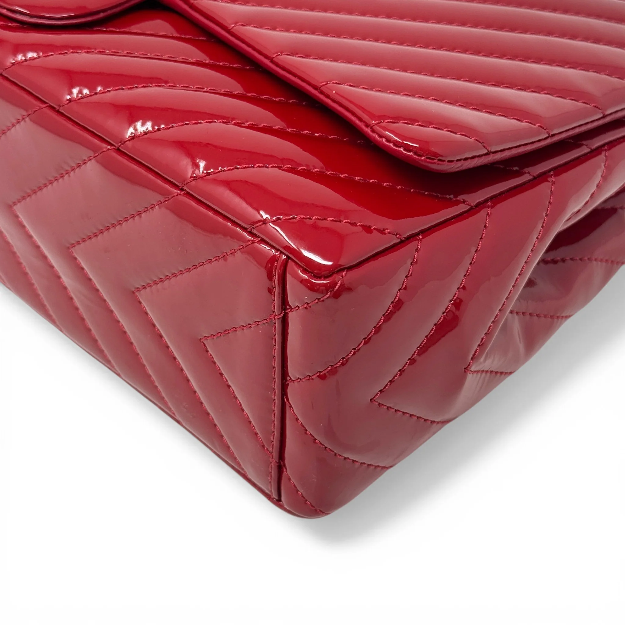 Chanel Red Patent Chevron Maxi Flap - Image 6