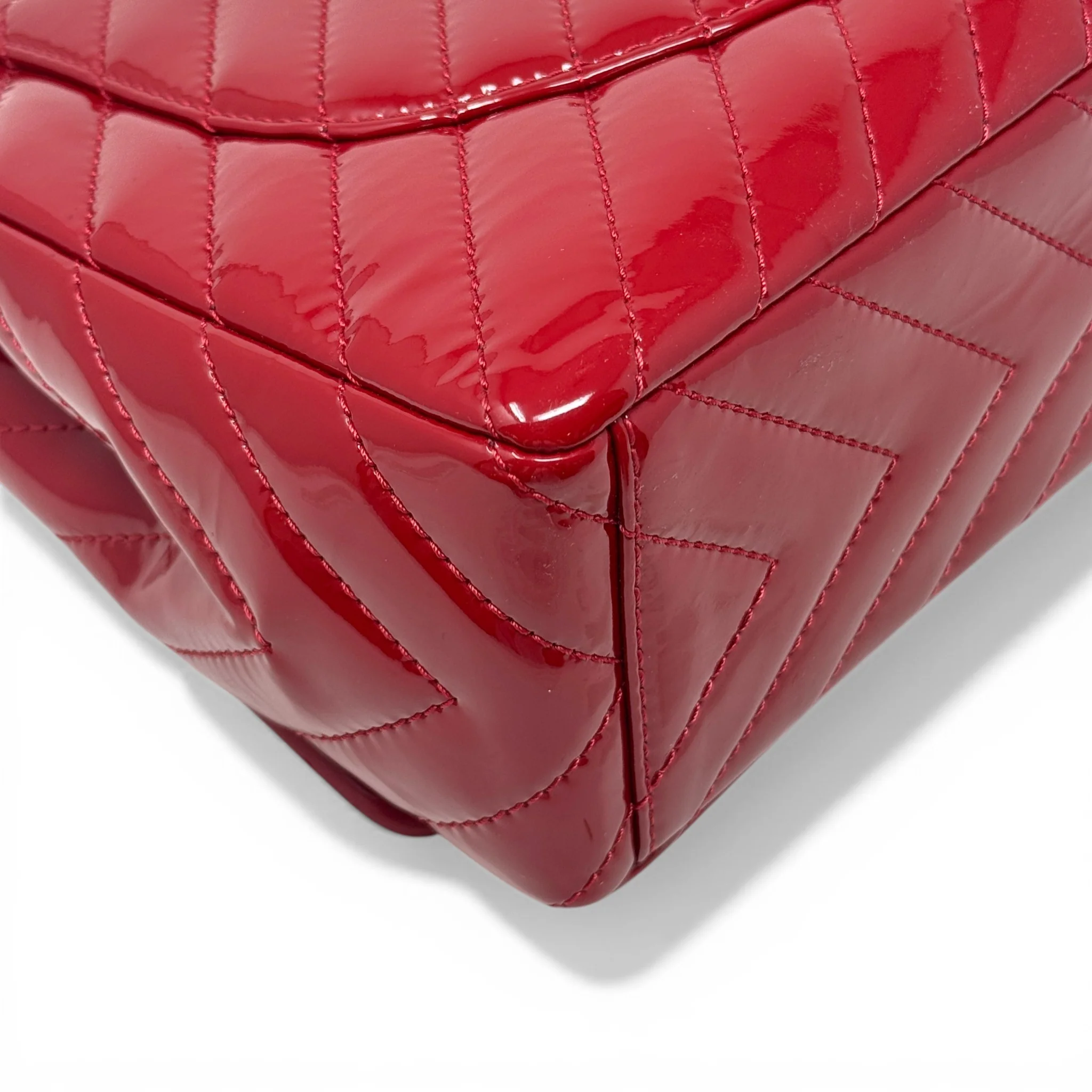Chanel Red Patent Chevron Maxi Flap - Image 9