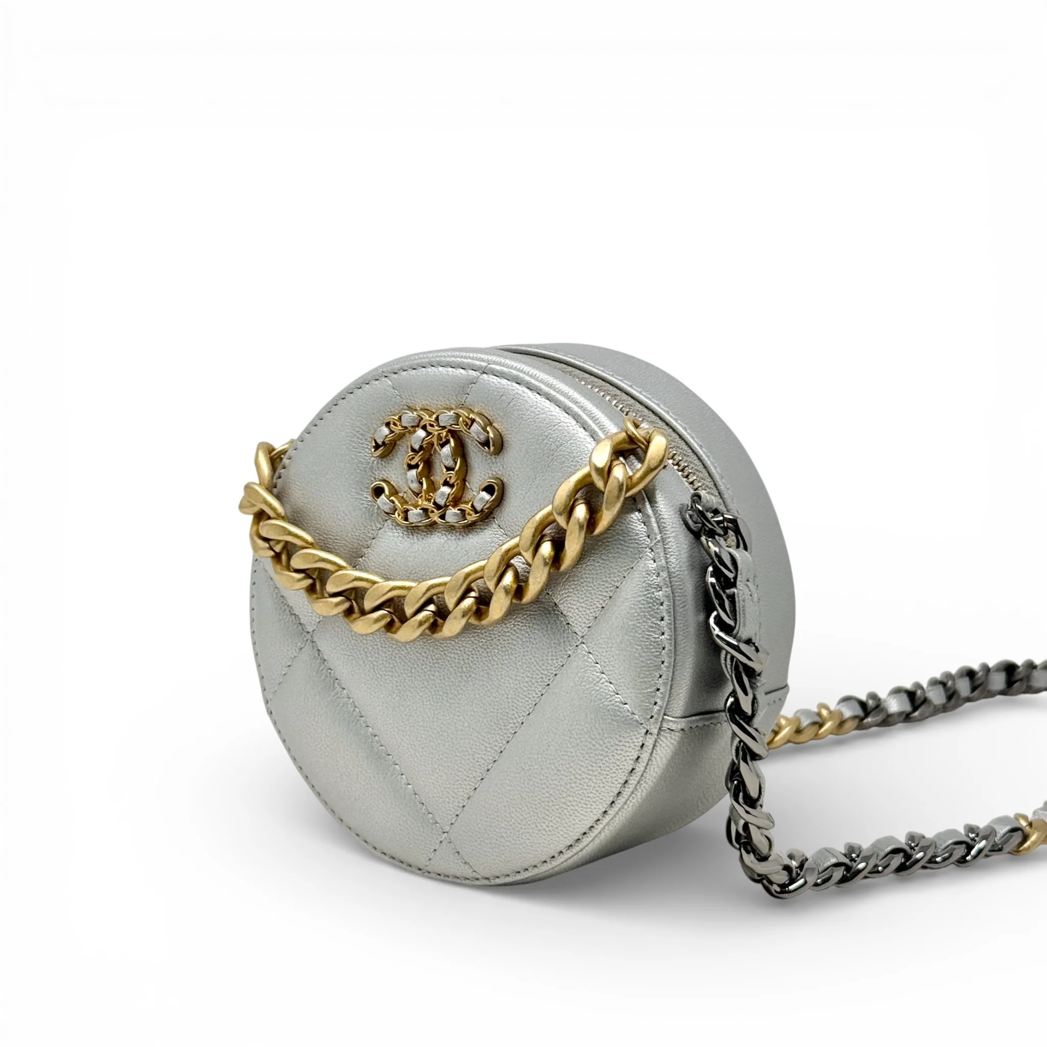 Chanel Silver 19 Round Clutch With Chain - Image 2