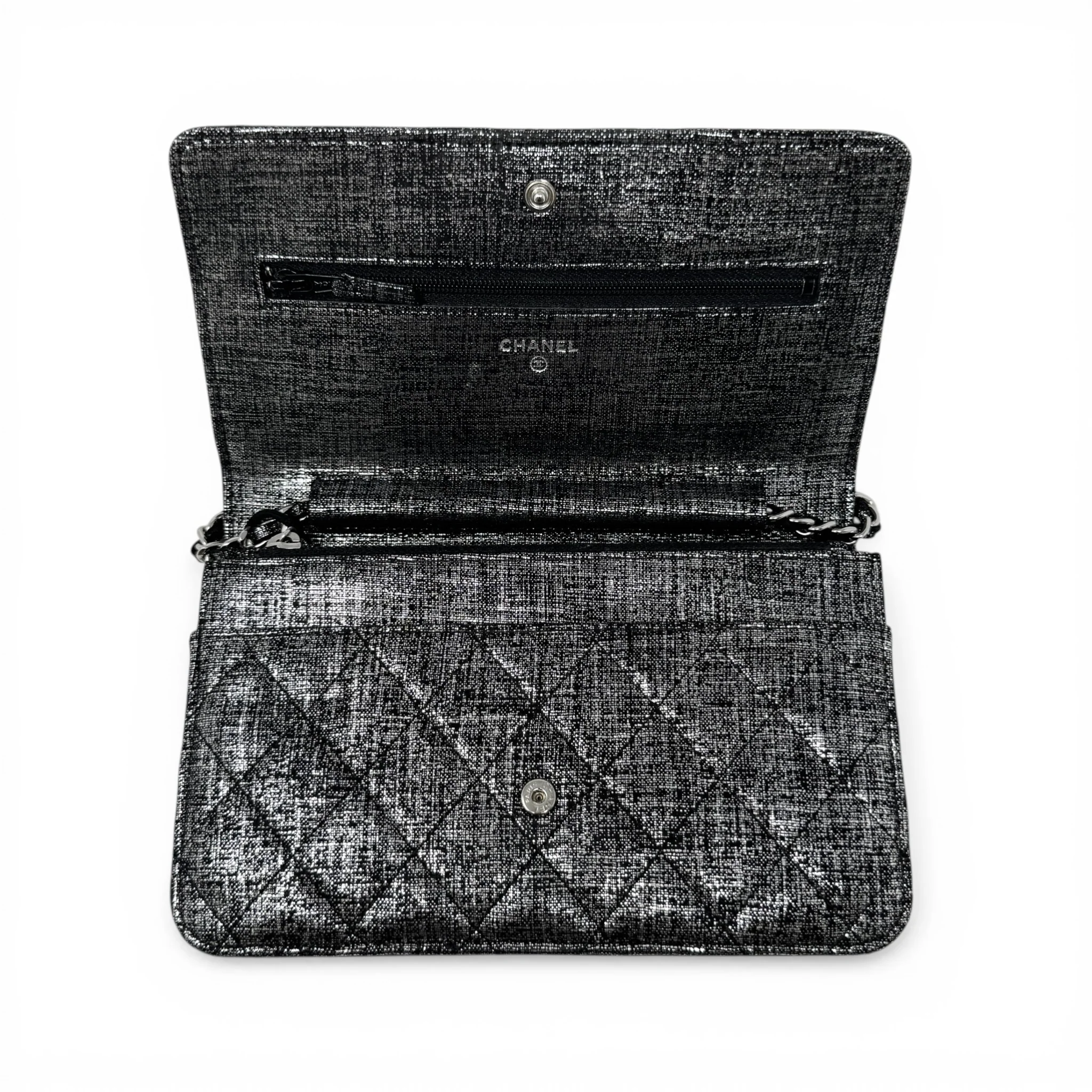 Chanel Metallic Canvas Wallet On Chain - Image 11